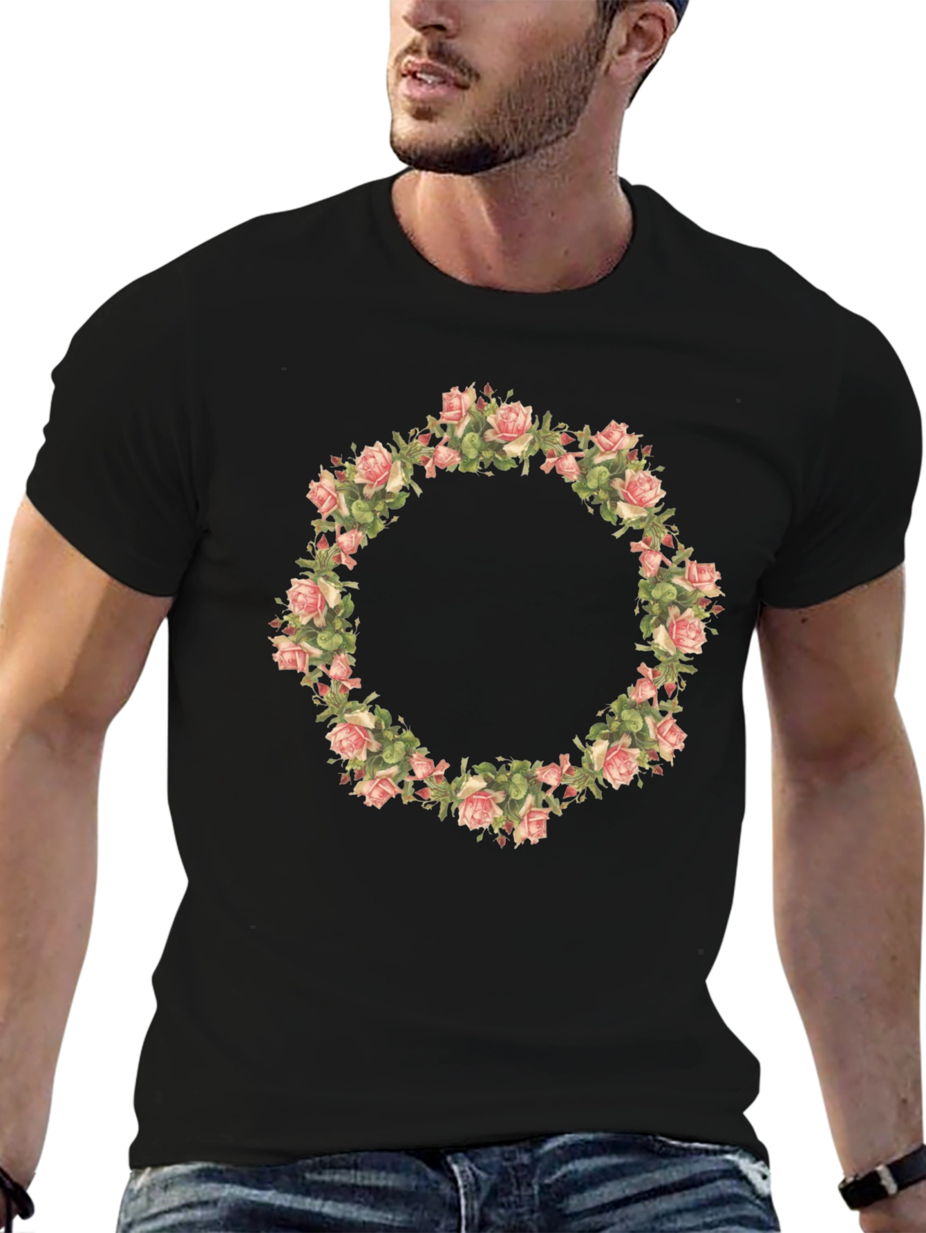 Floral Wreath Graphic Tee - Black