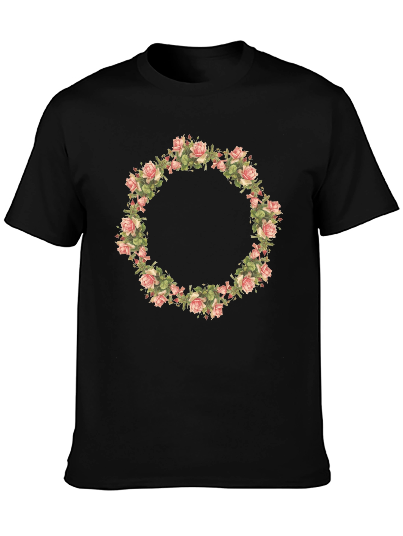 Floral Wreath Graphic Tee - Black