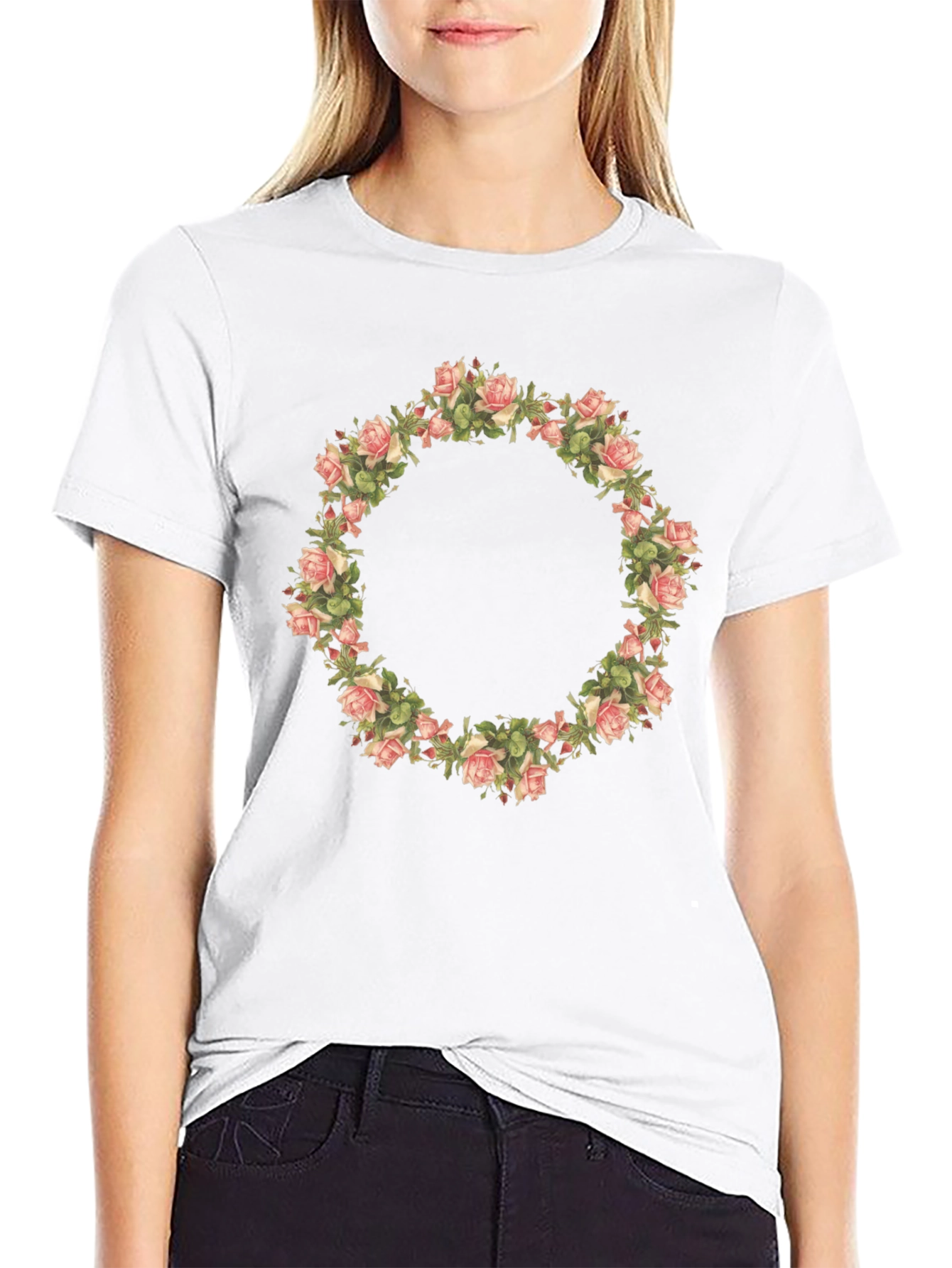 Floral Wreath Graphic Tee - Black