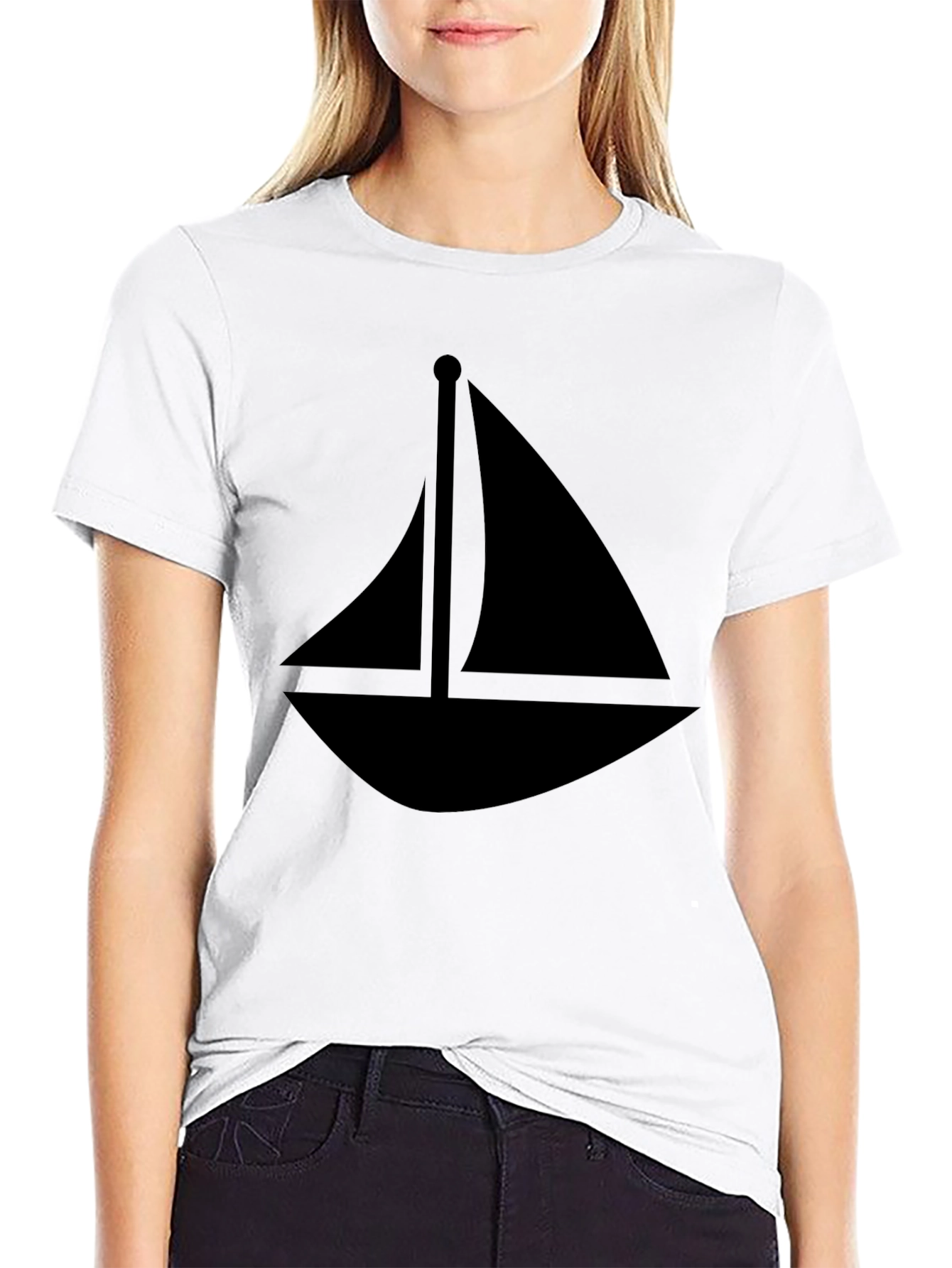 Sailboat Graphic Tee - Black Cotton T-Shirt