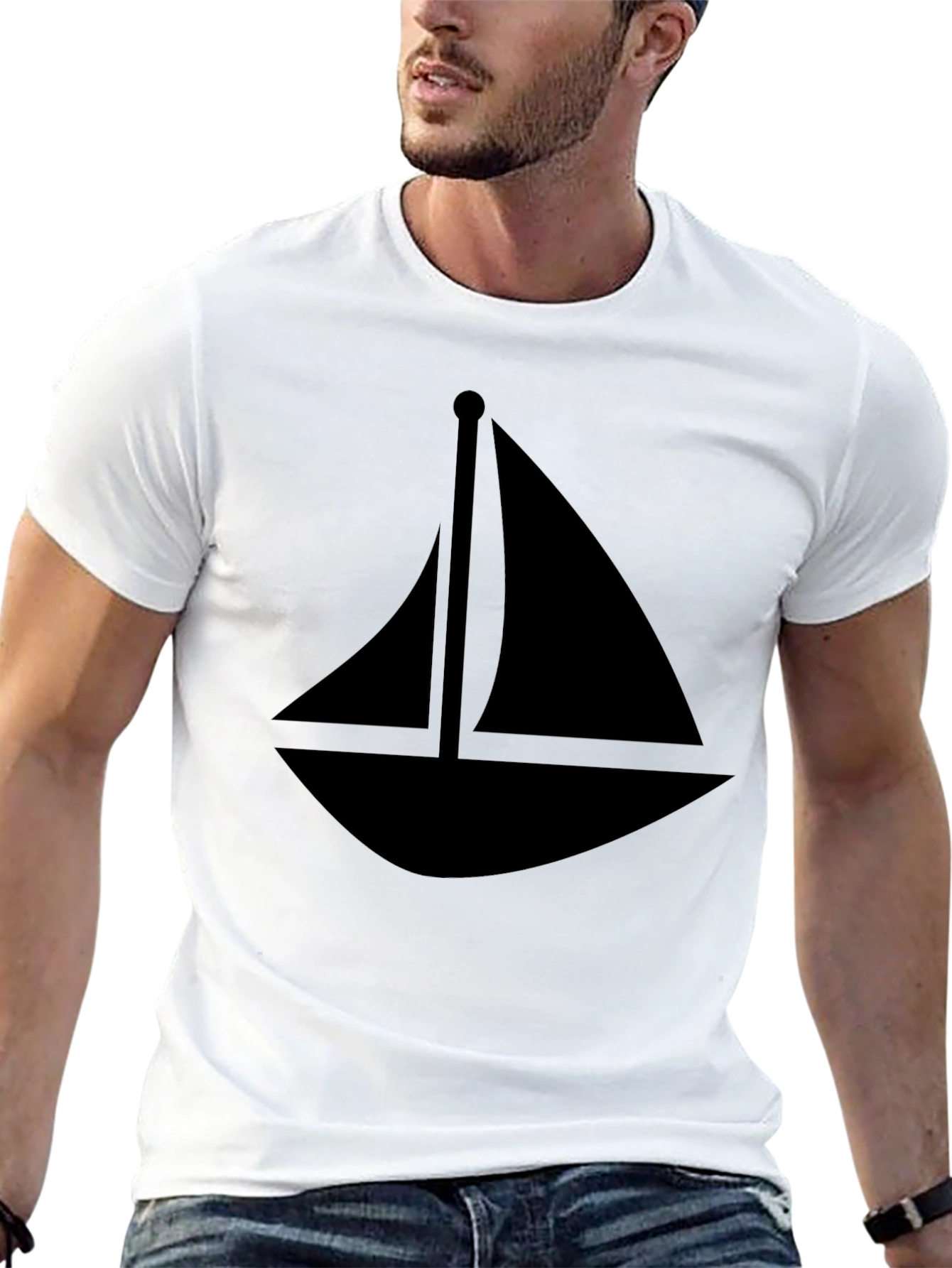 Sailboat Graphic Tee - Black Cotton T-Shirt