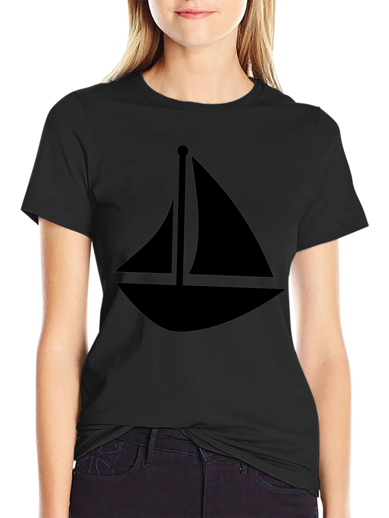 Sailboat Graphic Tee - Black Cotton T-Shirt