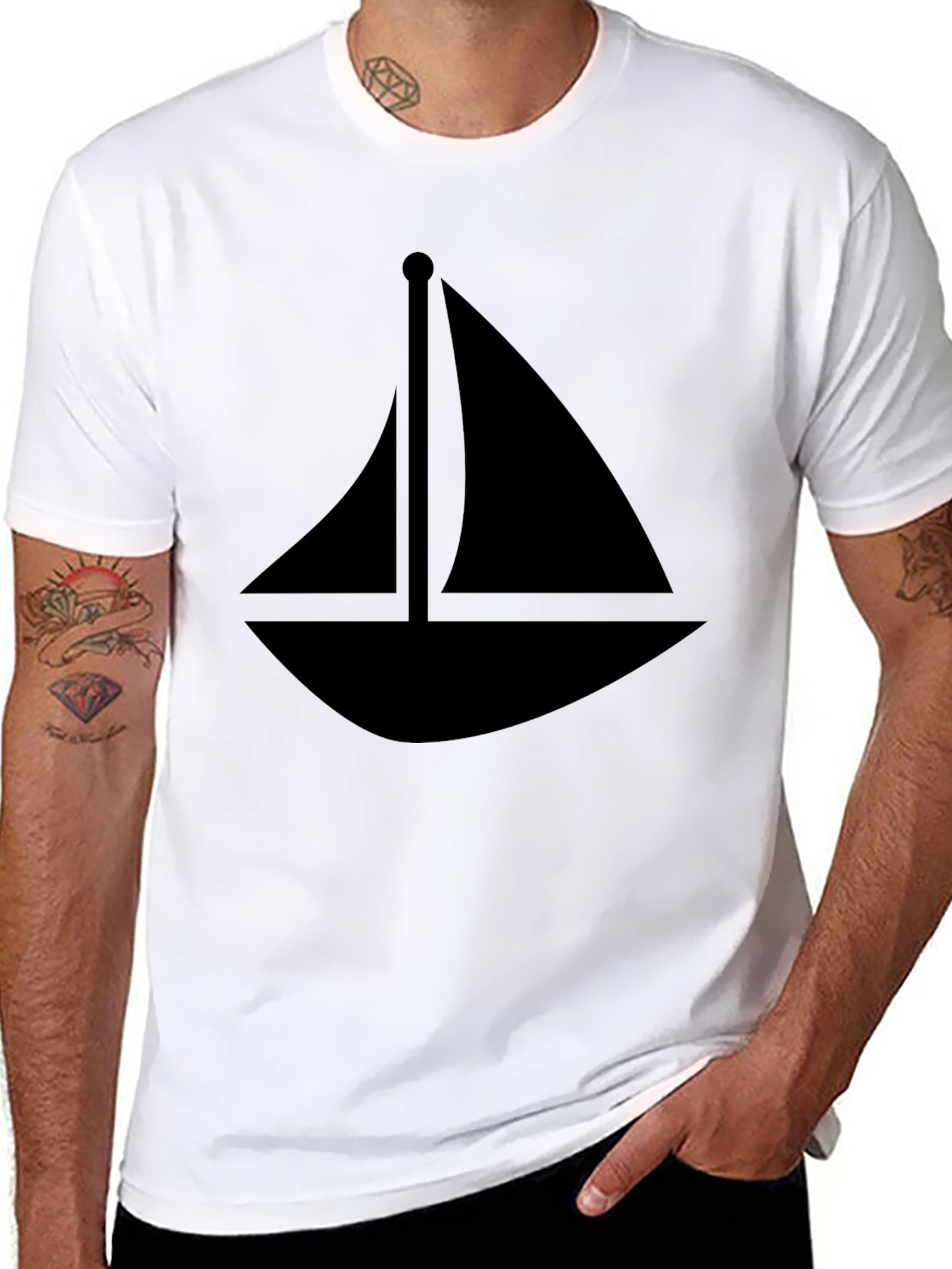 Sailboat Graphic Tee - Black Cotton T-Shirt