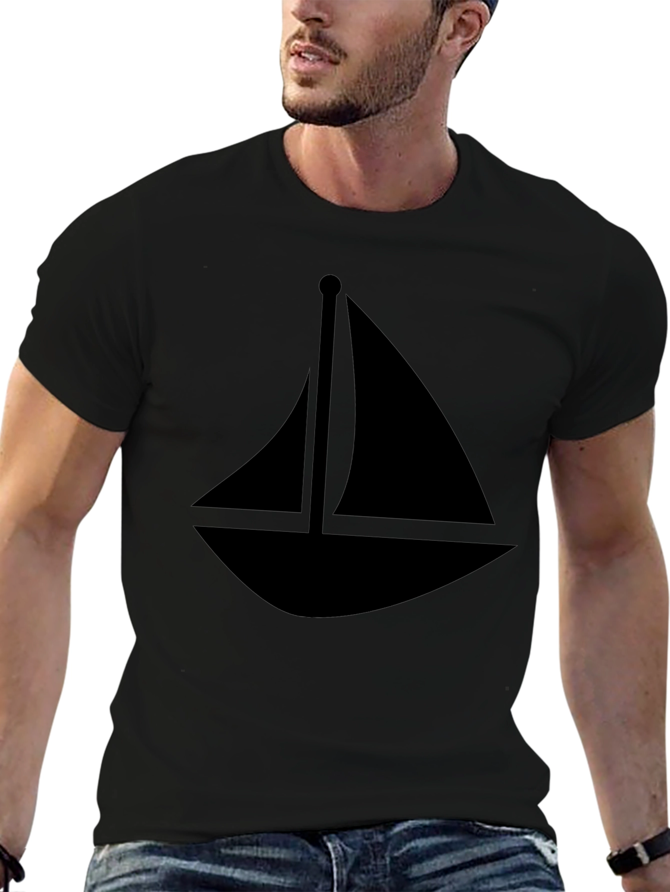 Sailboat Graphic Tee - Black Cotton T-Shirt