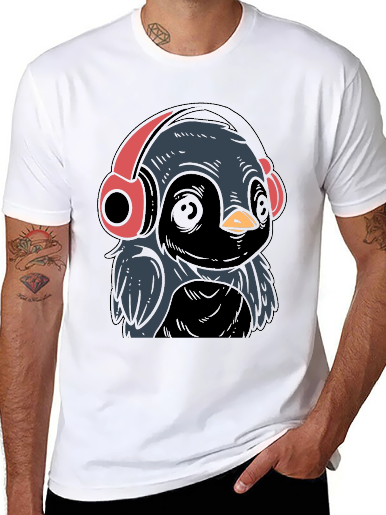 Cool Bird with Headphones Graphic Tee