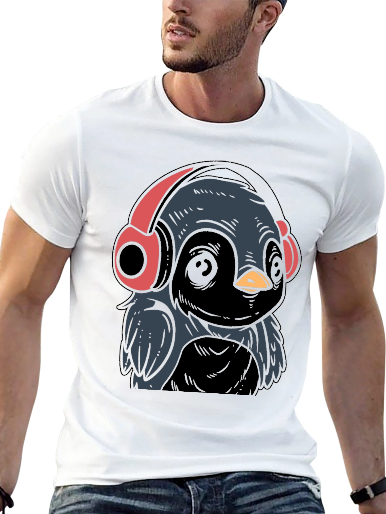 Cool Bird with Headphones Graphic Tee