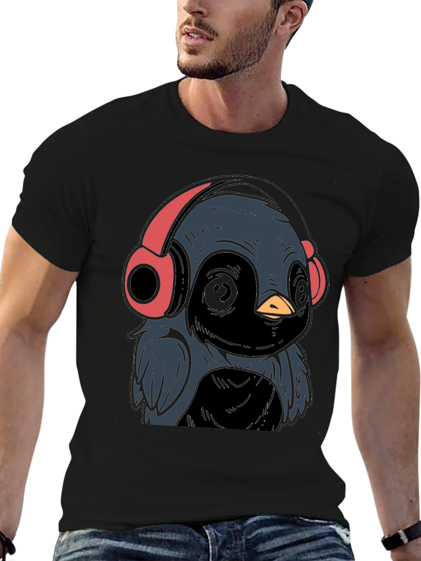 Cool Bird with Headphones Graphic Tee