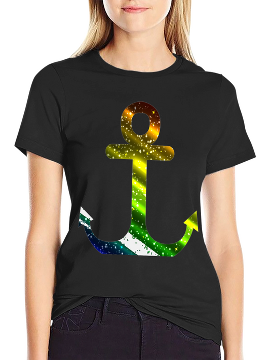 Mens Black T-Shirt with Colorful Anchor Graphic