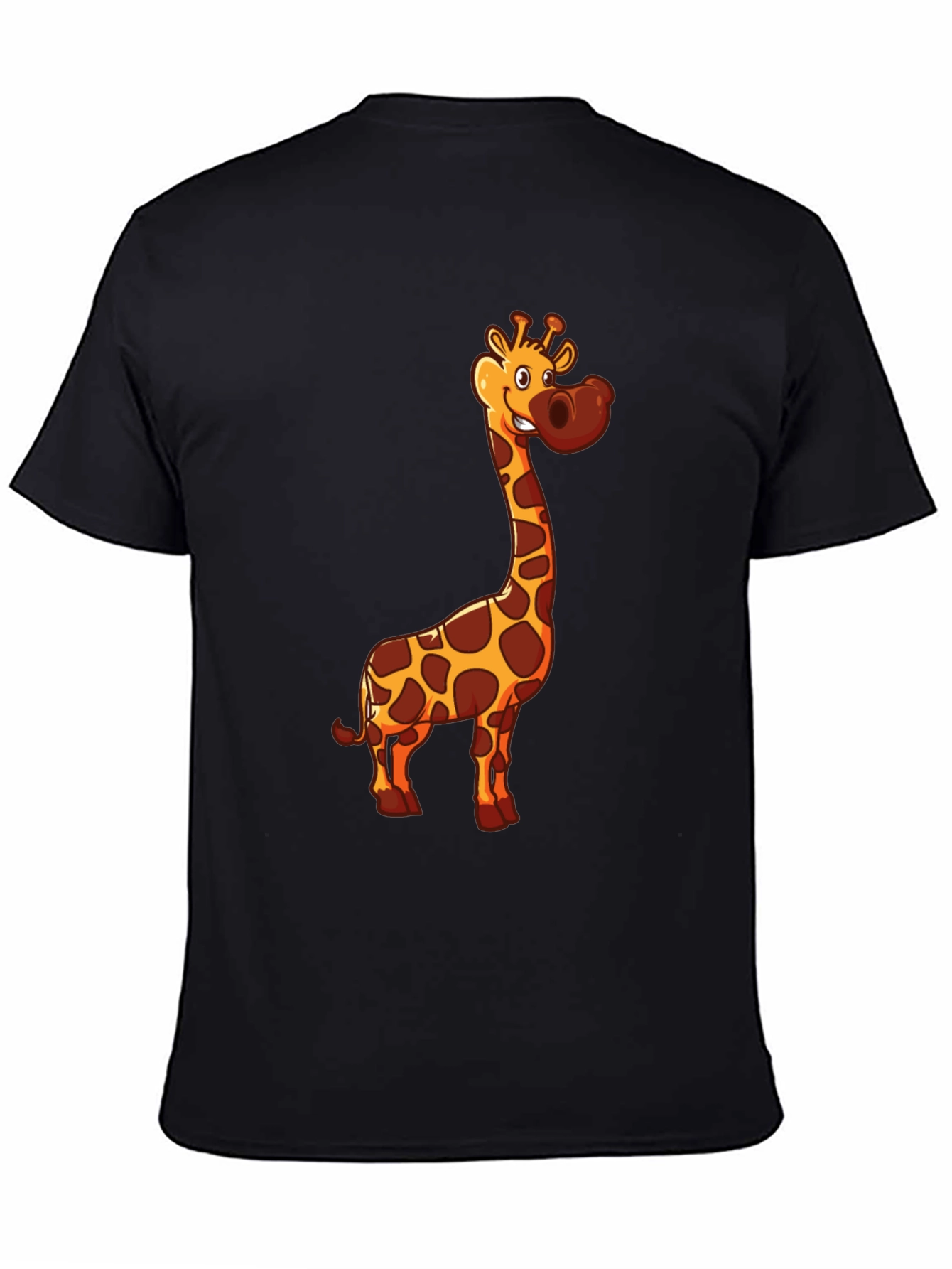 Giraffe Cartoon Print Black T-Shirt