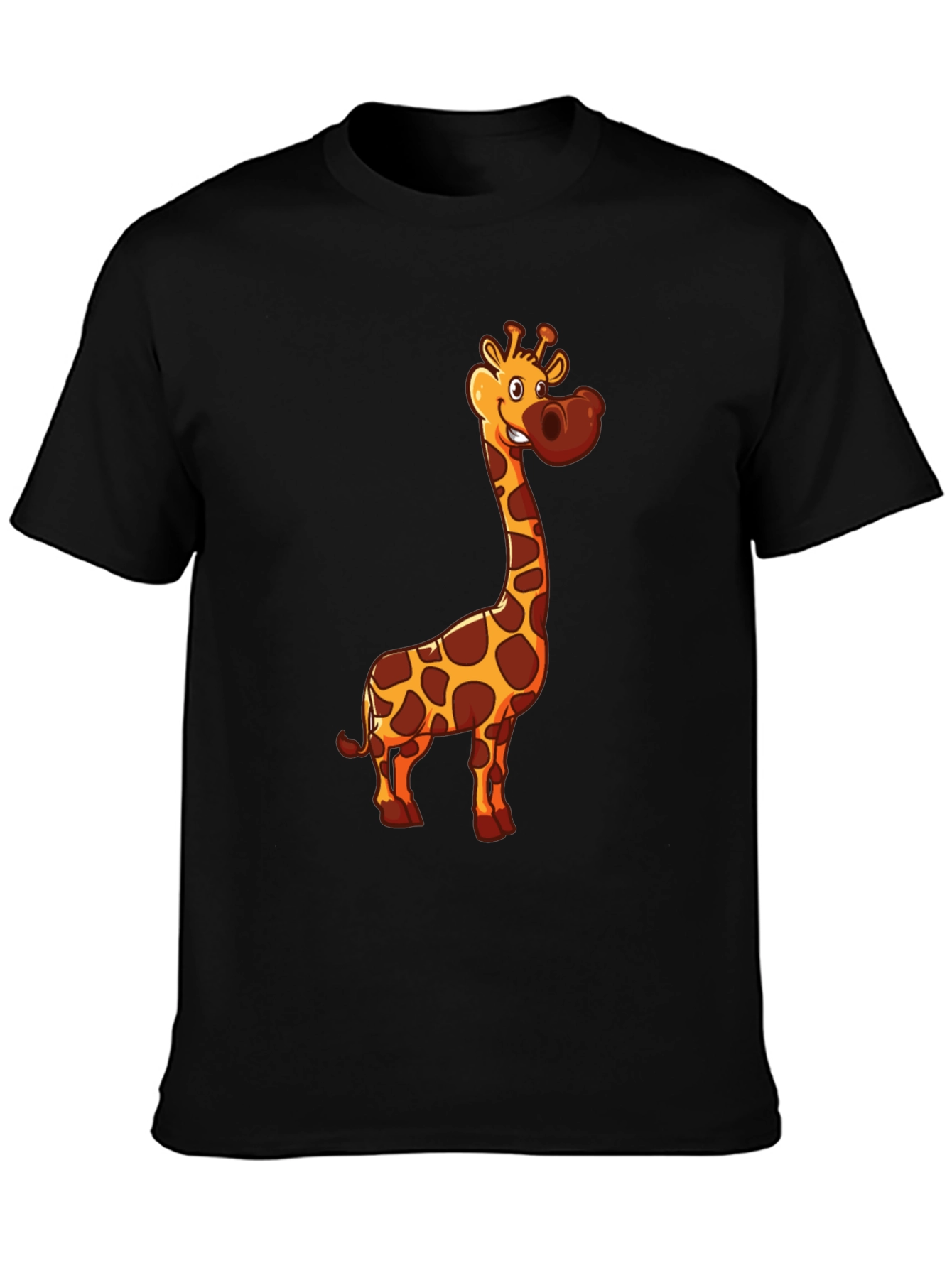 Giraffe Cartoon Print Black T-Shirt