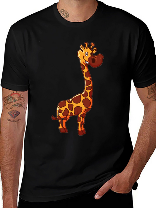 Giraffe Cartoon Print Black T-Shirt