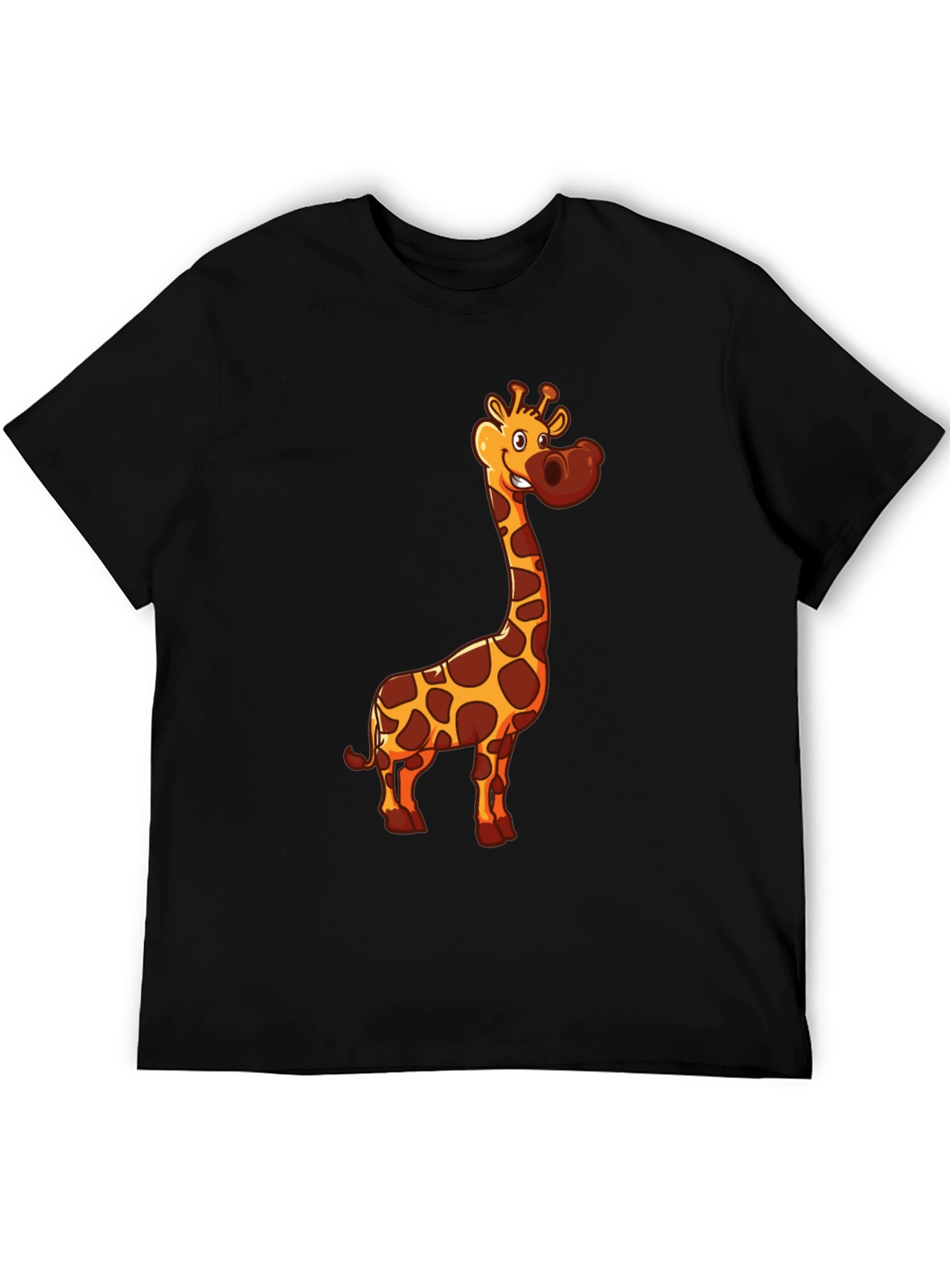 Giraffe Cartoon Print Black T-Shirt