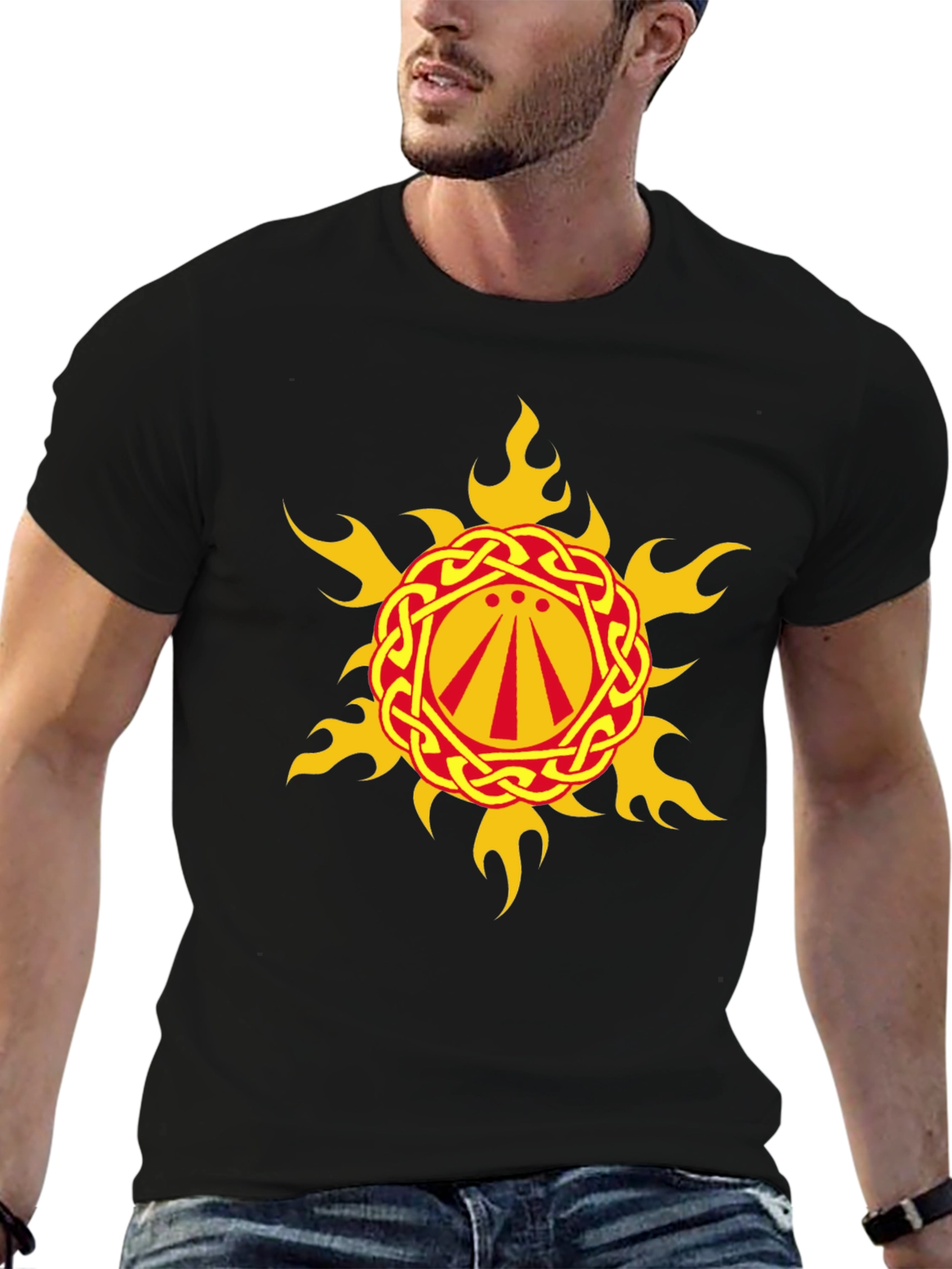 Celtic Sun Symbol Graphic Black T-Shirt