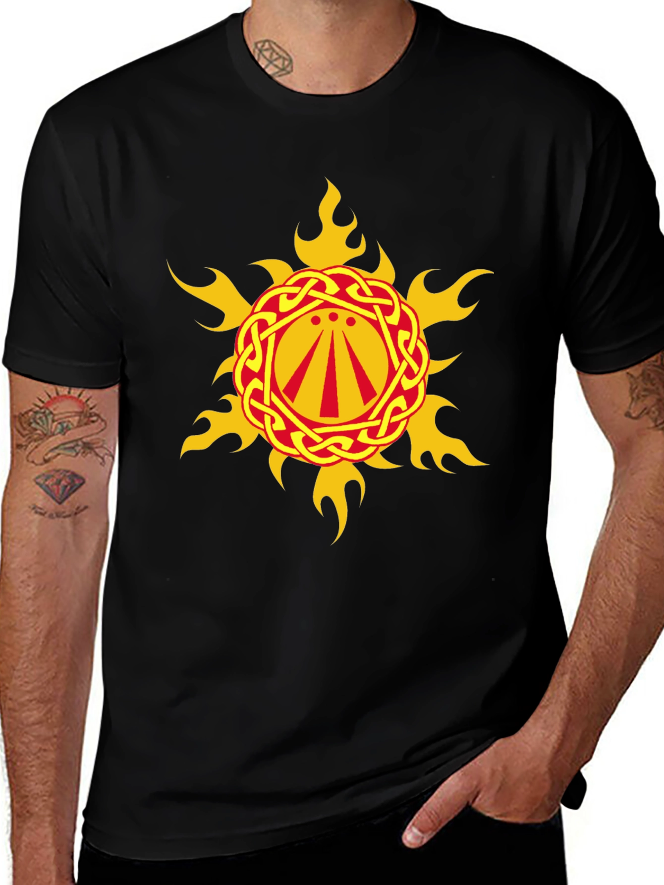 Celtic Sun Symbol Graphic Black T-Shirt