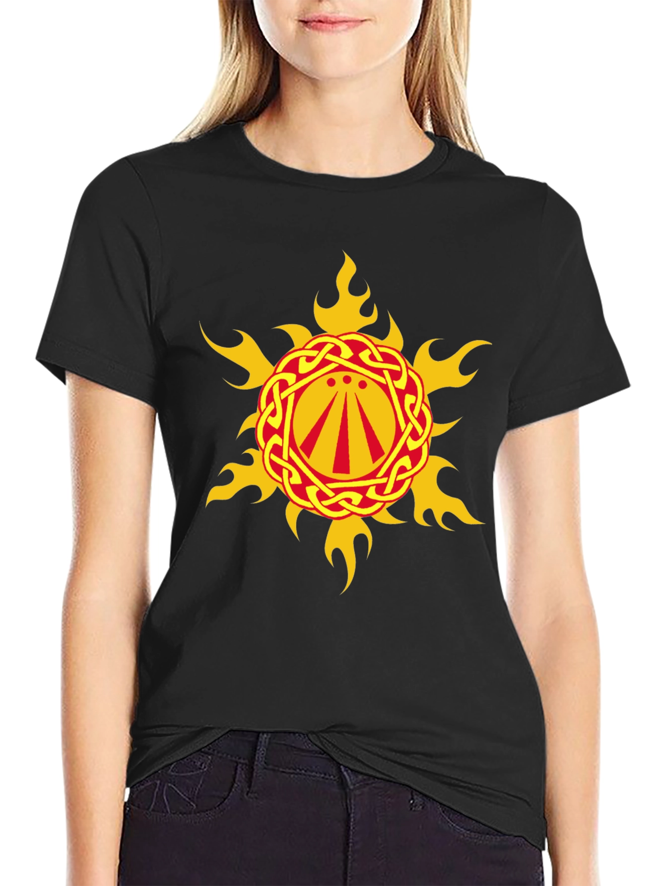 Celtic Sun Symbol Graphic Black T-Shirt