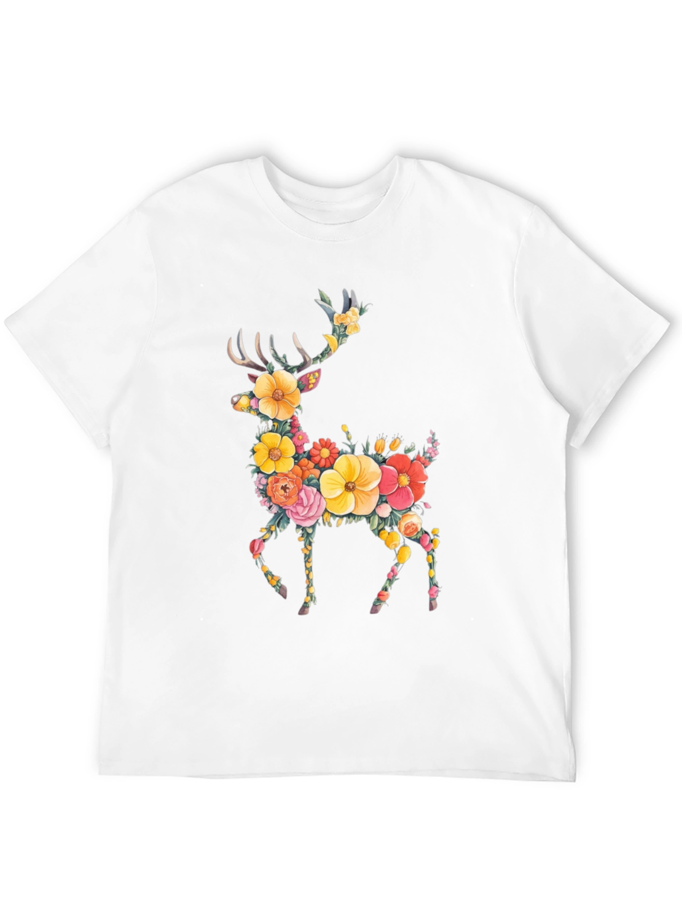Floral Deer Graphic Tee - Black Unisex T-Shirt