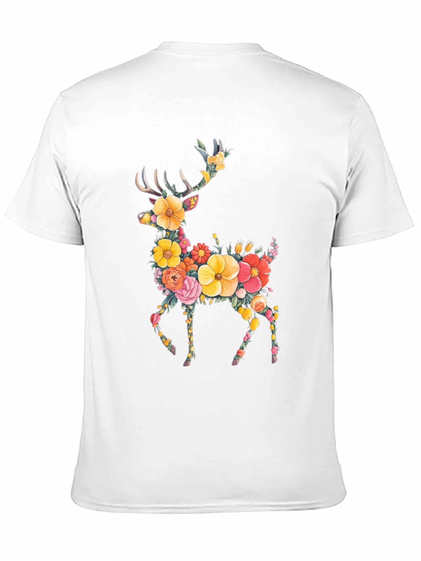 Floral Deer Graphic Tee - Black Unisex T-Shirt