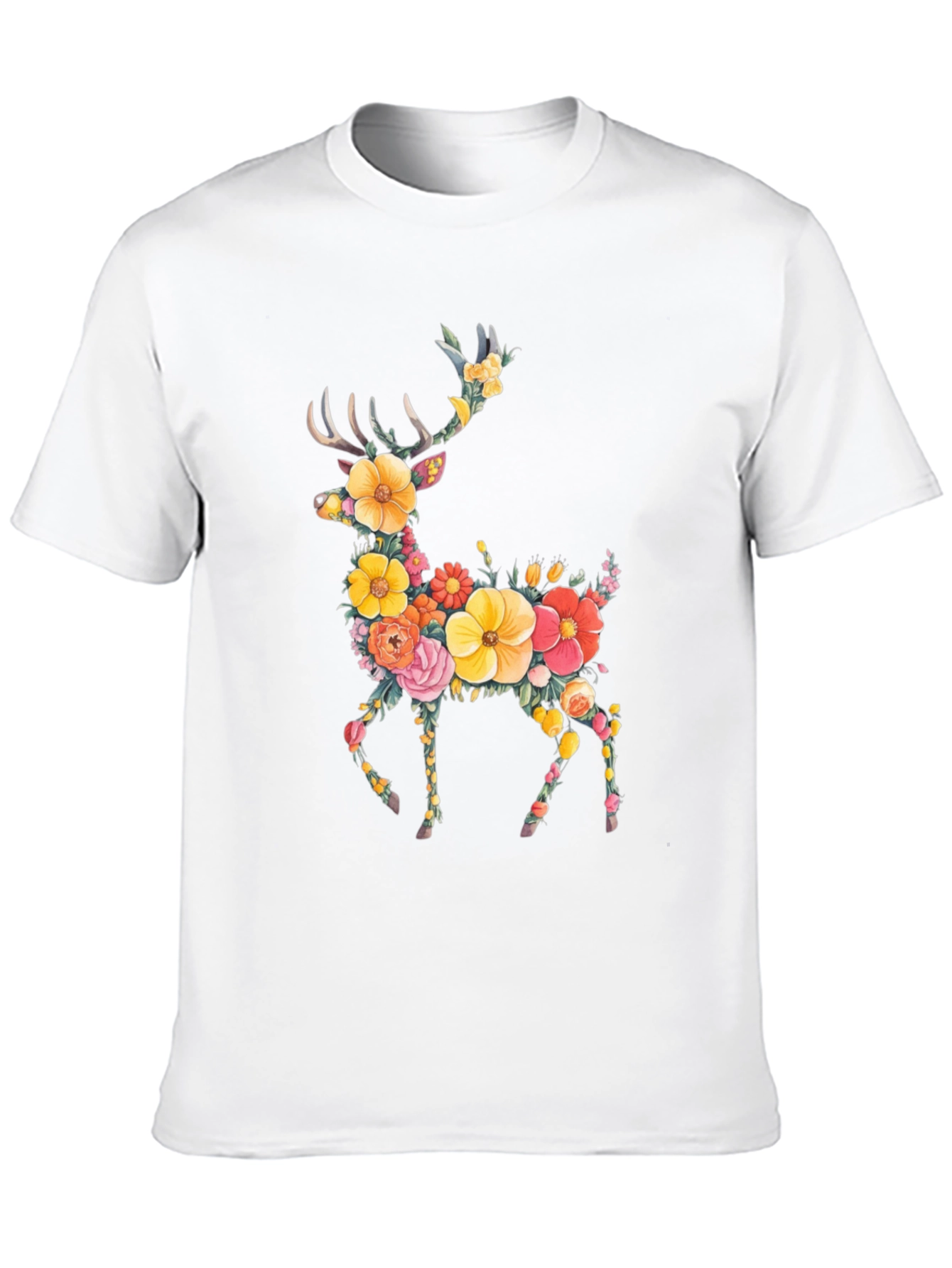 Floral Deer Graphic Tee - Black Unisex T-Shirt