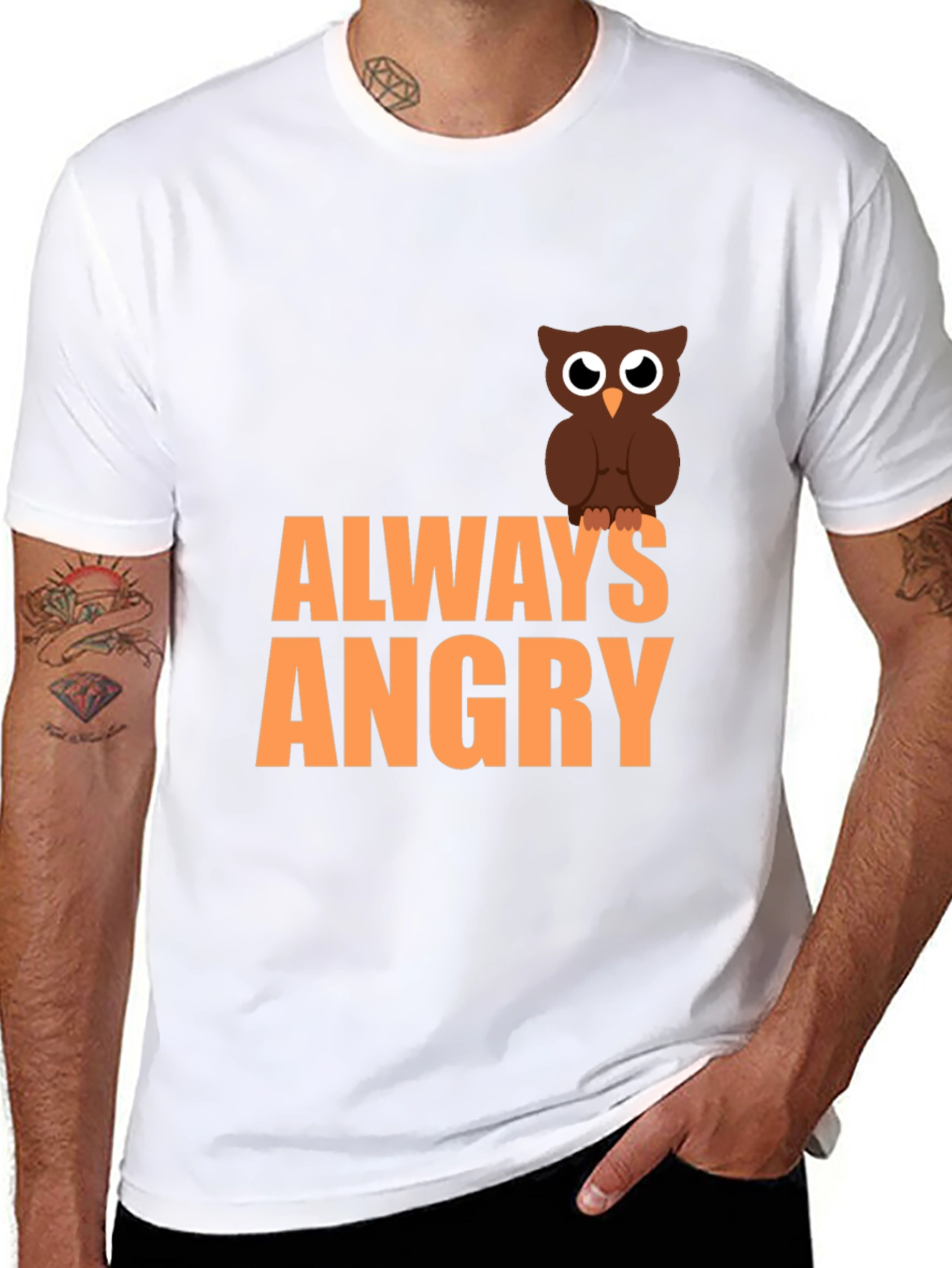 Always Angry Owl Graphic Tee - Mens Black T-Shirt