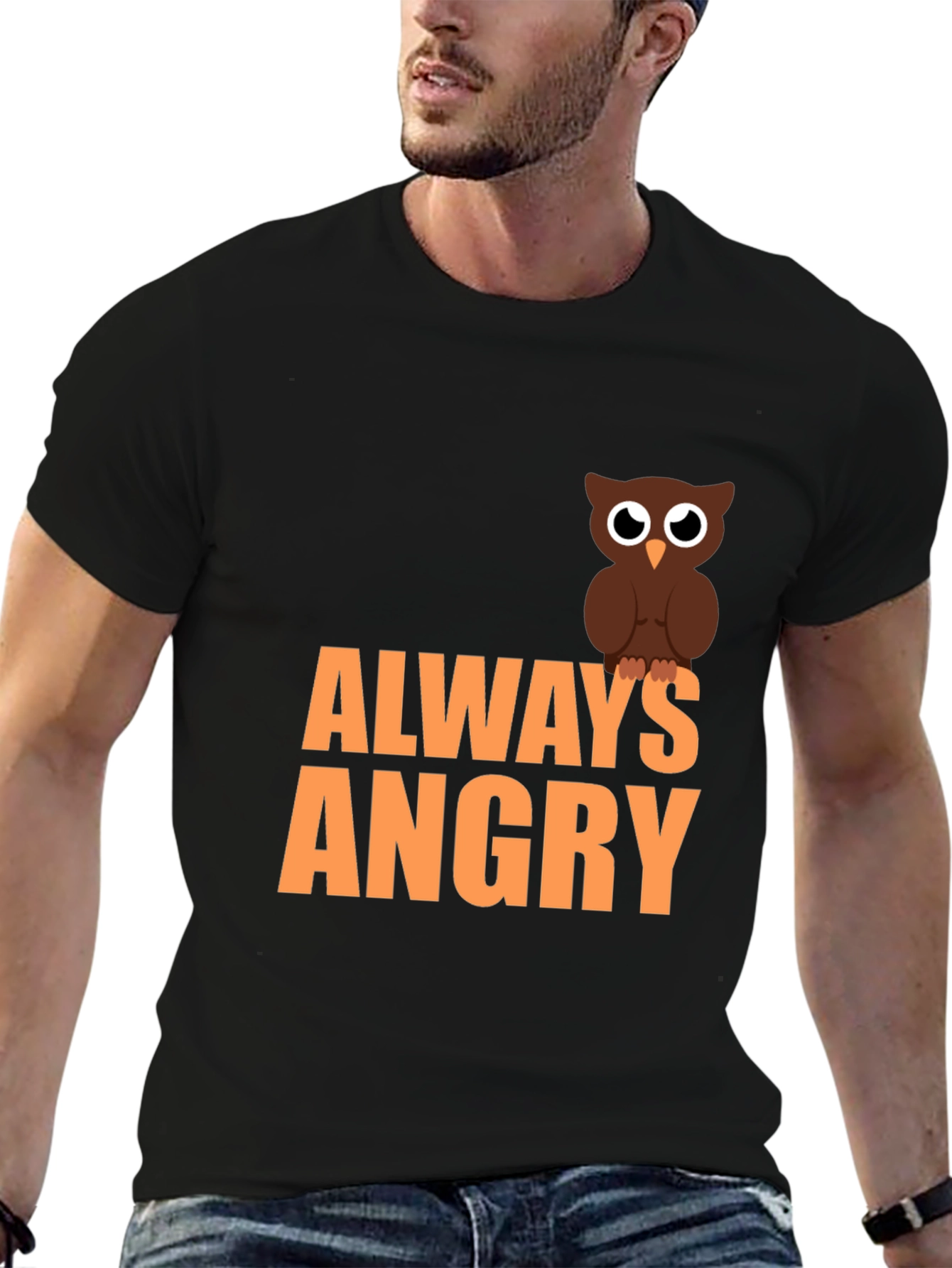 Always Angry Owl Graphic Tee - Mens Black T-Shirt