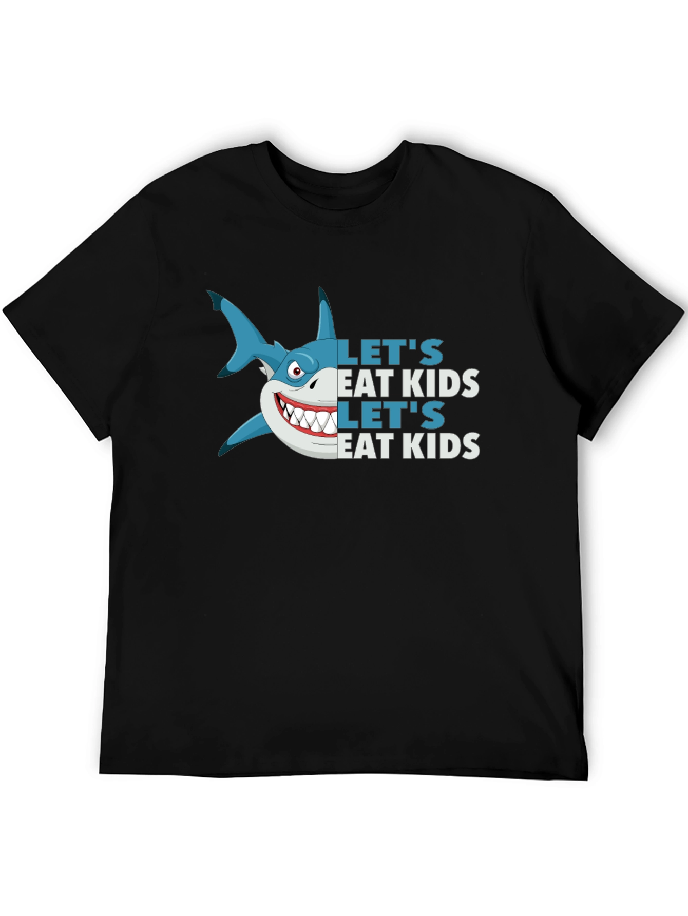 Funny Shark Lets Eat Kids Black Graphic Tee