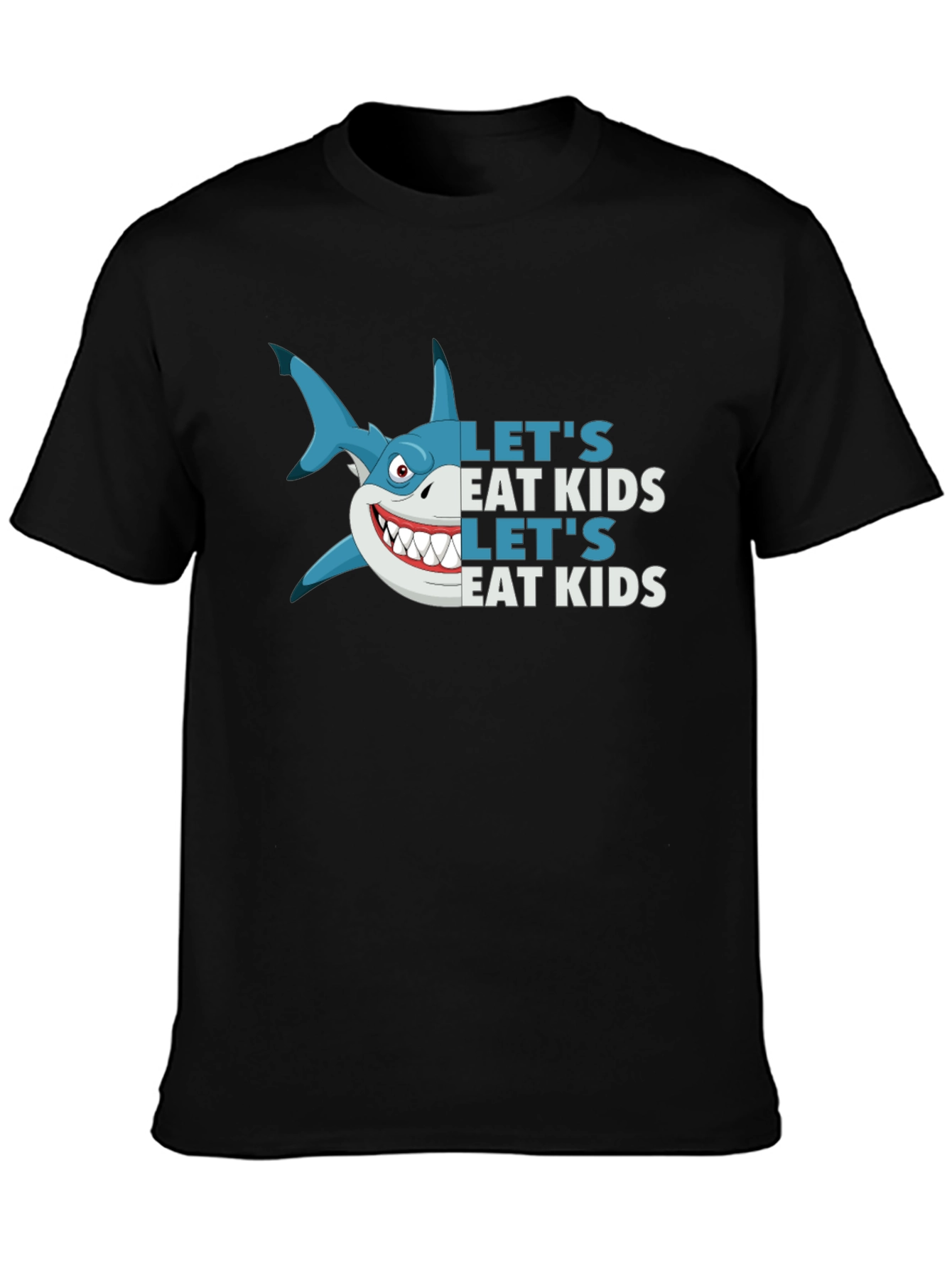 Funny Shark Lets Eat Kids Black Graphic Tee