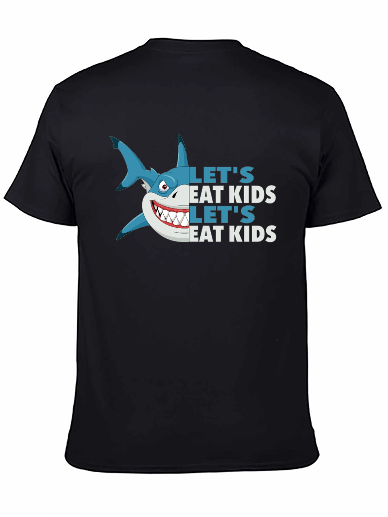 Funny Shark Lets Eat Kids Black Graphic Tee