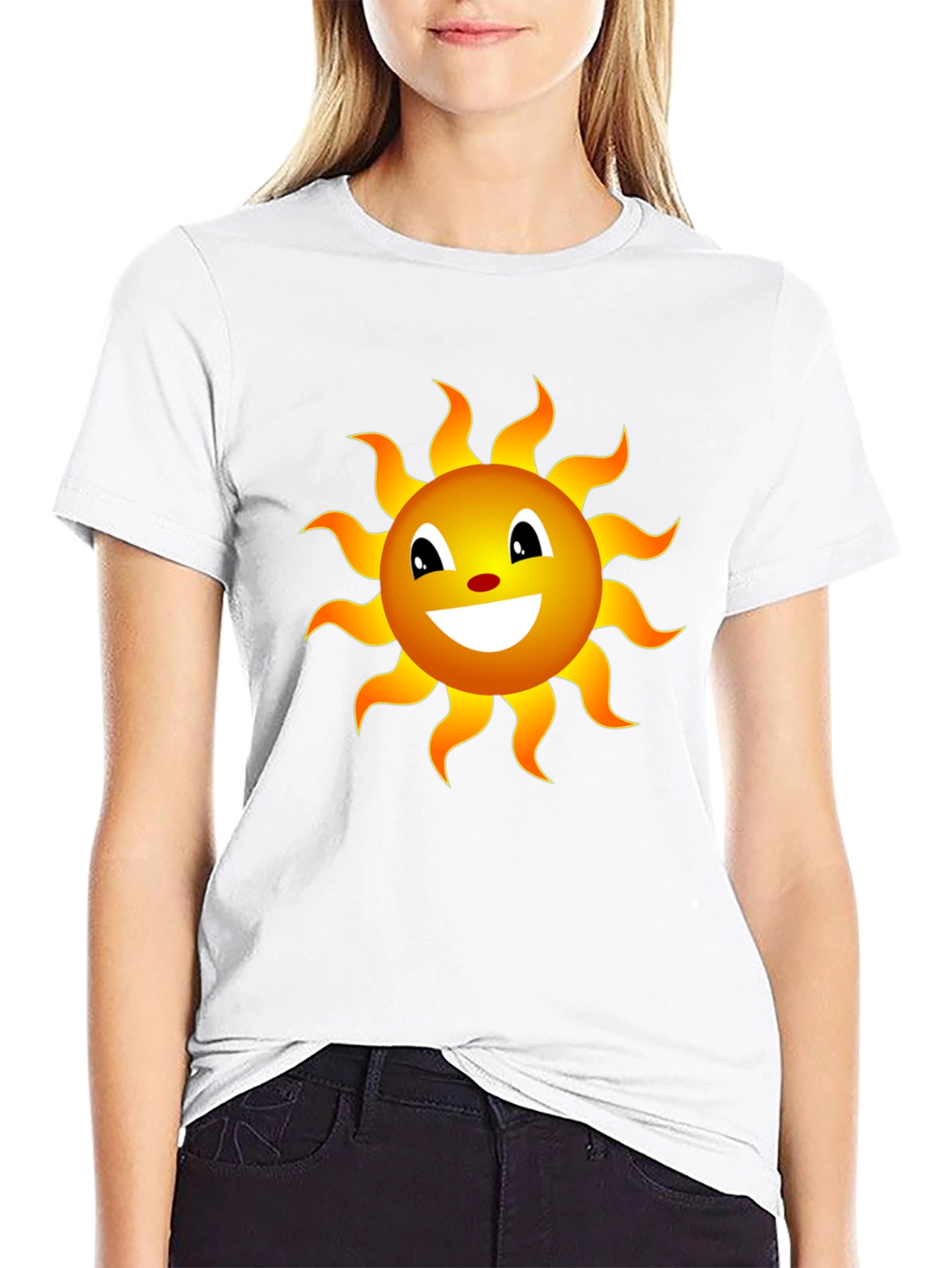 Smiling Sun Graphic Tee - Black Cotton Blend Shirt