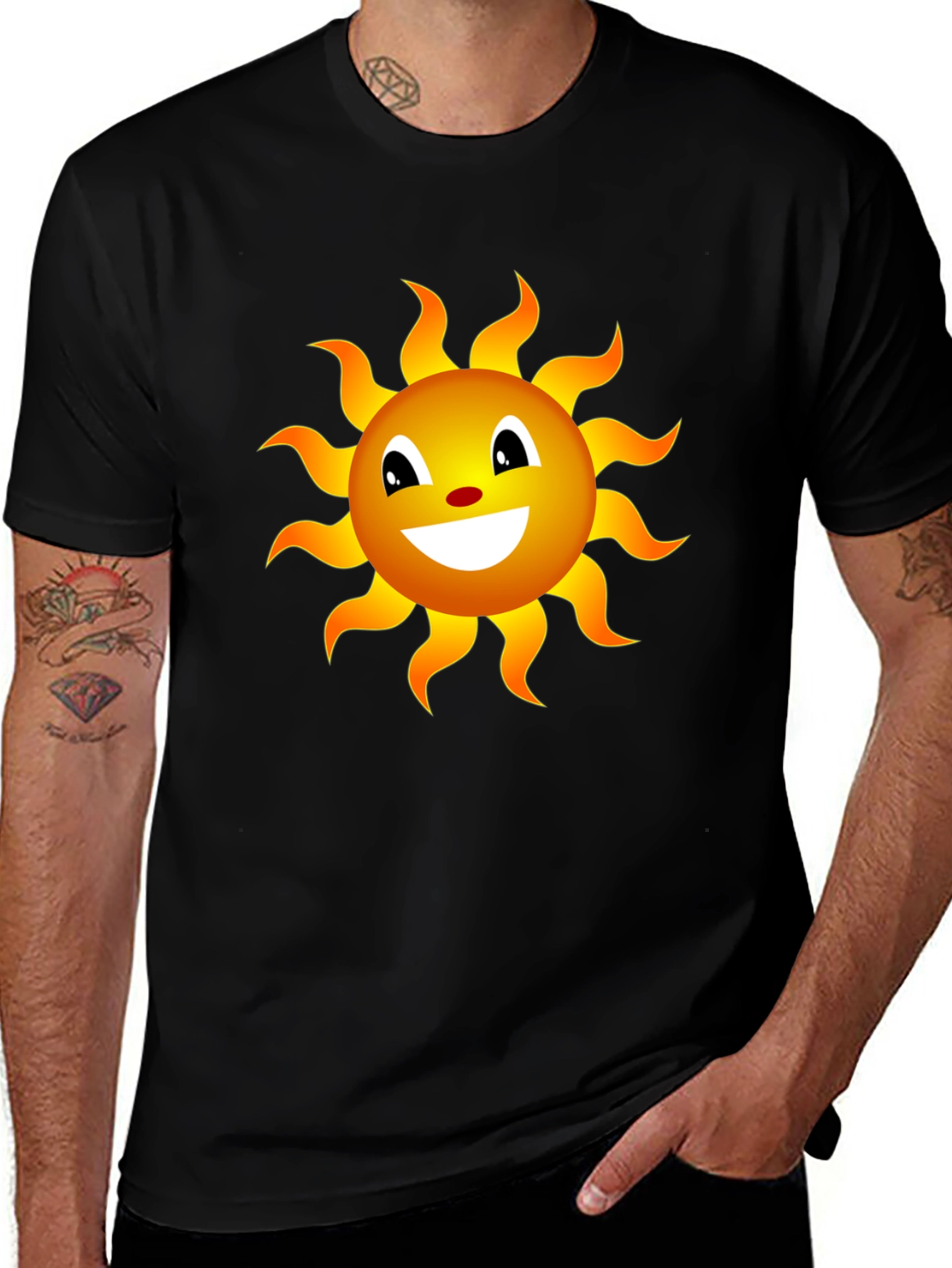 Smiling Sun Graphic Tee - Black Cotton Blend Shirt