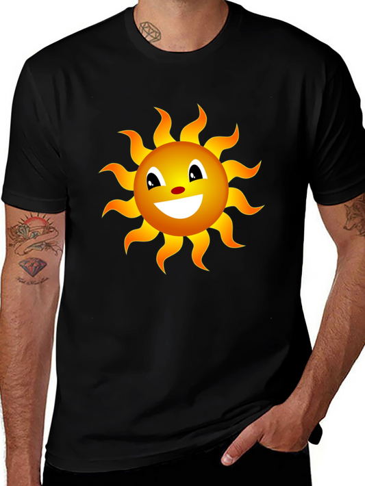 Smiling Sun Graphic Tee - Black Cotton Blend Shirt