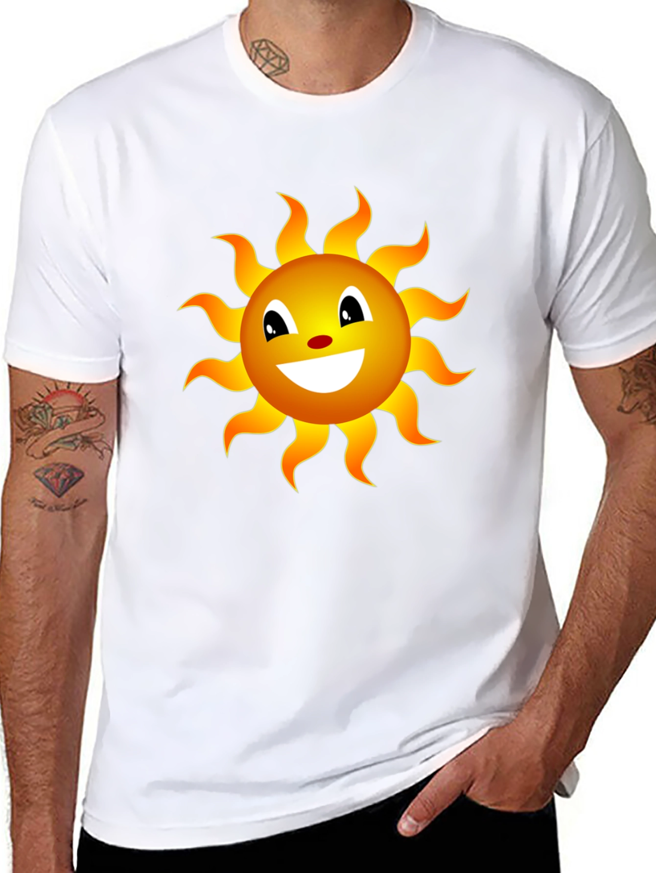 Smiling Sun Graphic Tee - Black Cotton Blend Shirt