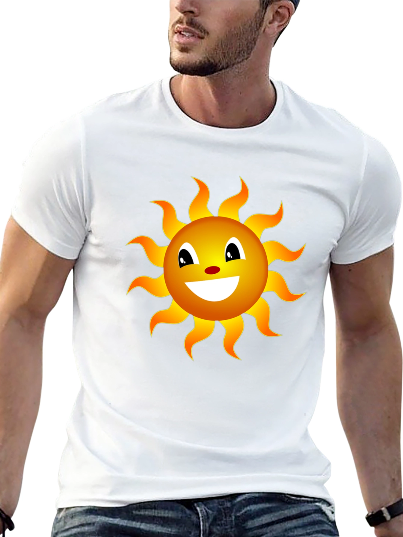 Smiling Sun Graphic Tee - Black Cotton Blend Shirt
