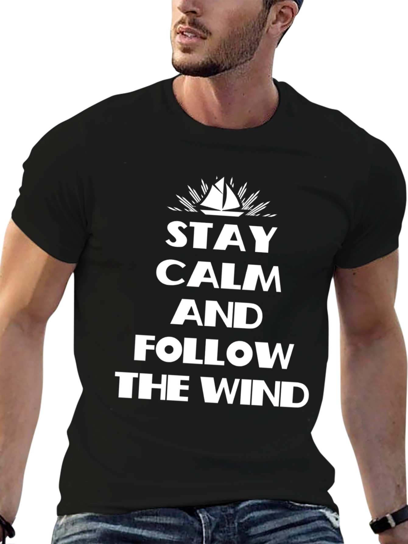 Stay Calm and Follow The Wind Black Graphic Tee