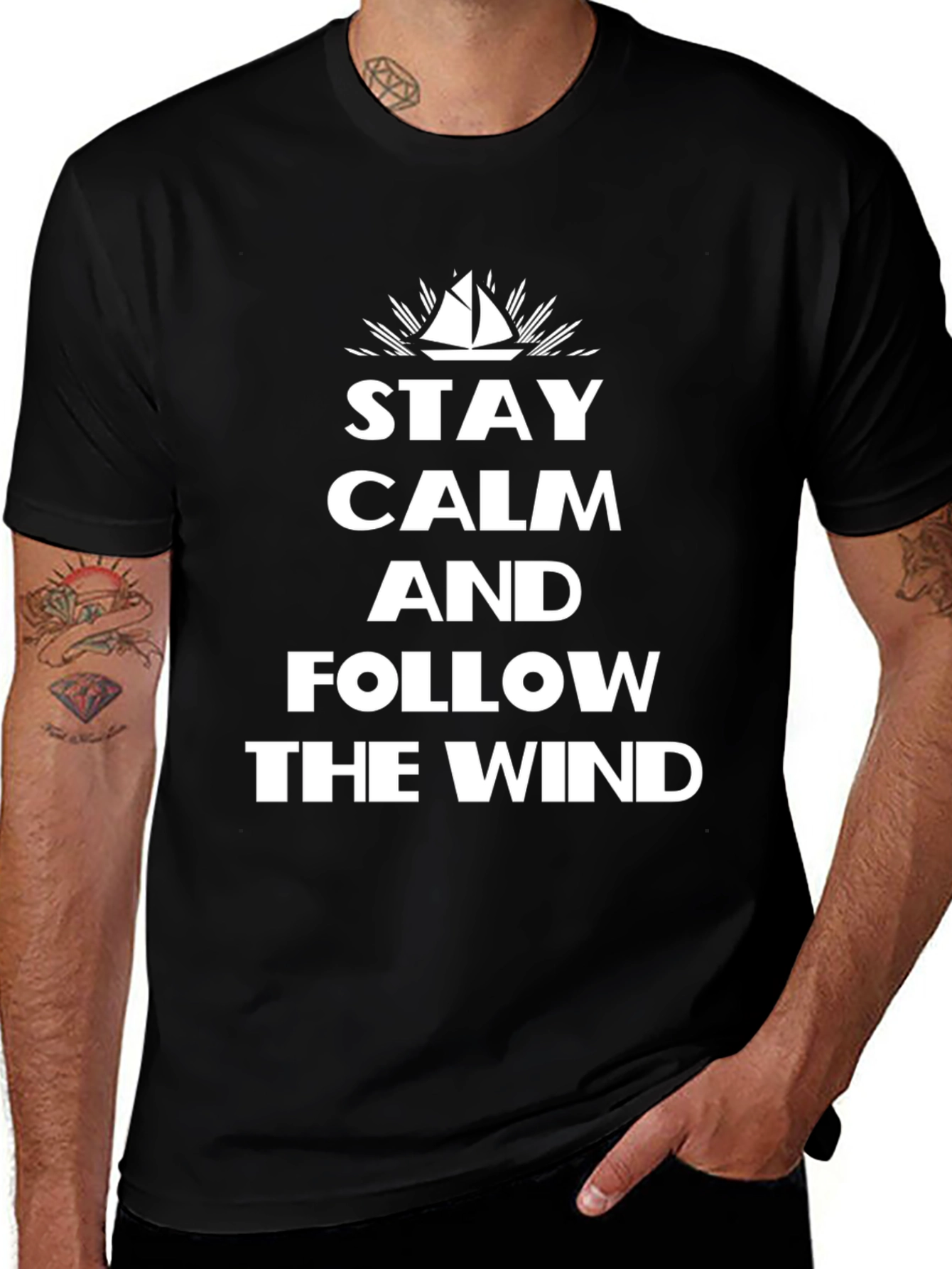 Stay Calm and Follow The Wind Black Graphic Tee