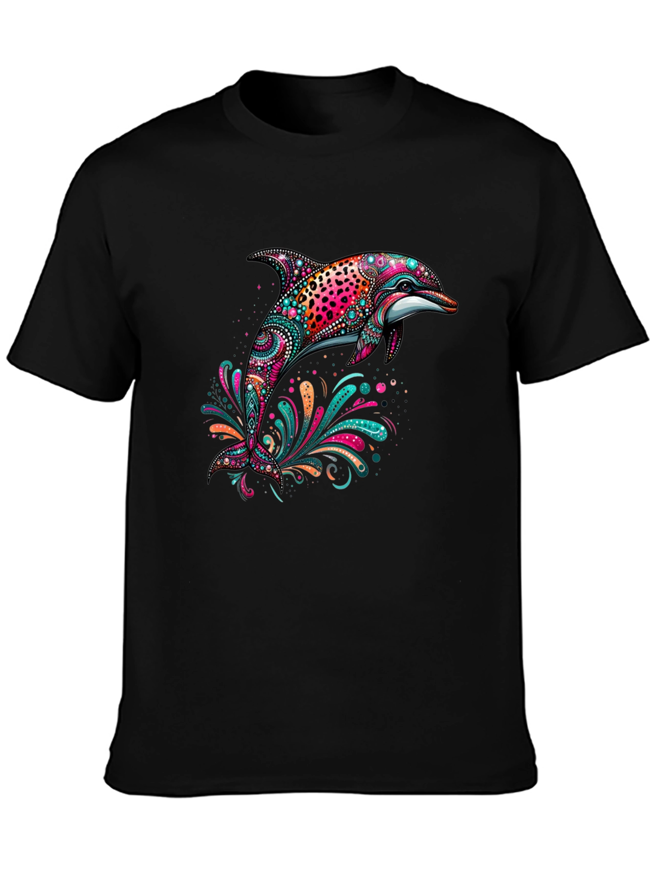 Dolphin Art Print Black Tee