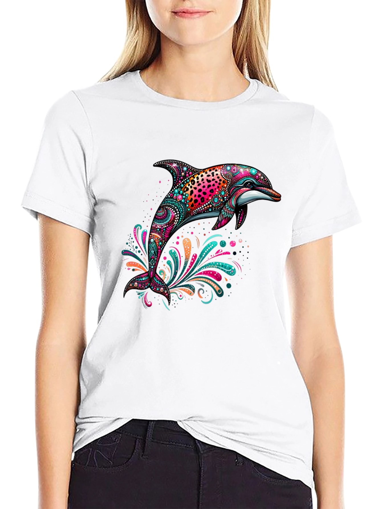 Dolphin Art Print Black Tee