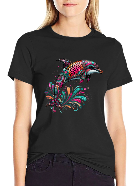 Dolphin Art Print Black Tee
