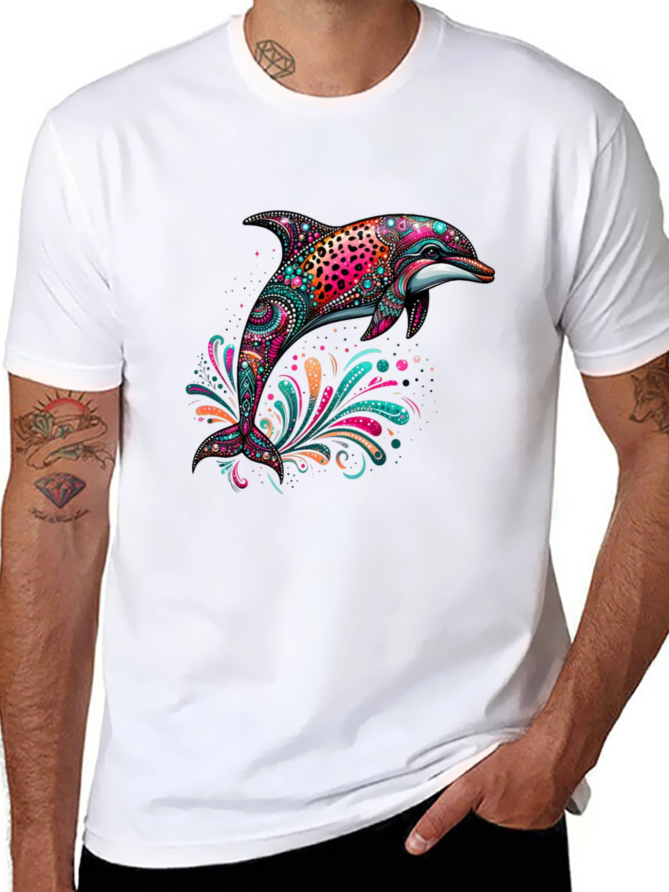 Dolphin Art Print Black Tee