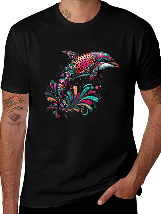 Dolphin Art Print Black Tee