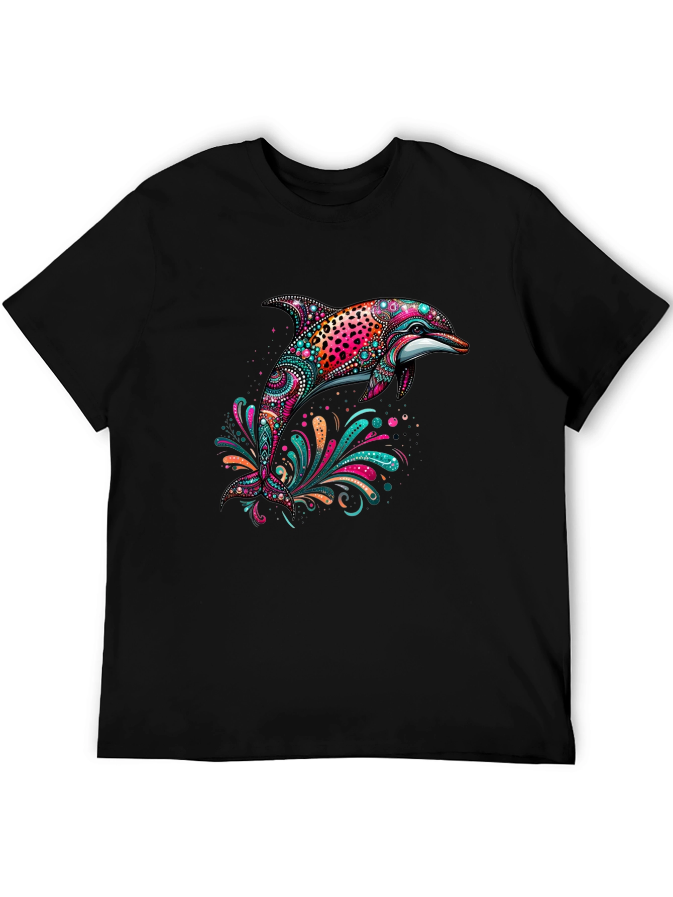 Dolphin Art Print Black Tee