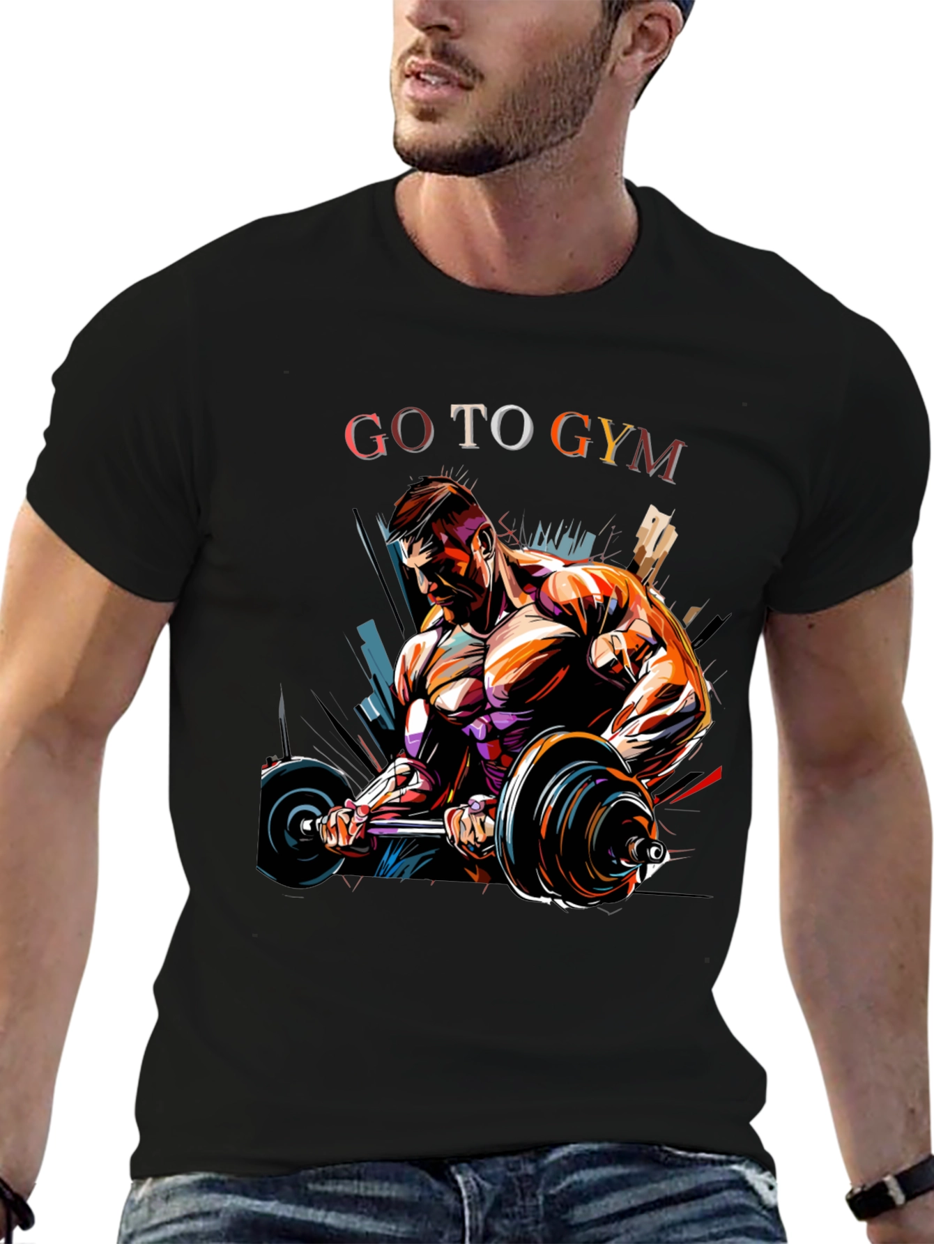 Go To Gym Black Graphic T-Shirt