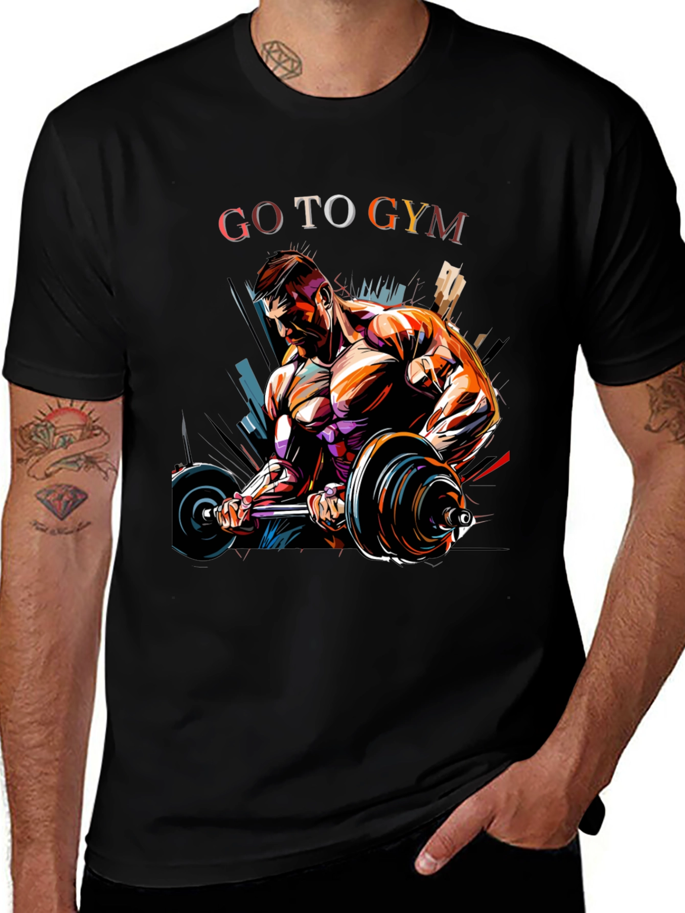 Go To Gym Black Graphic T-Shirt
