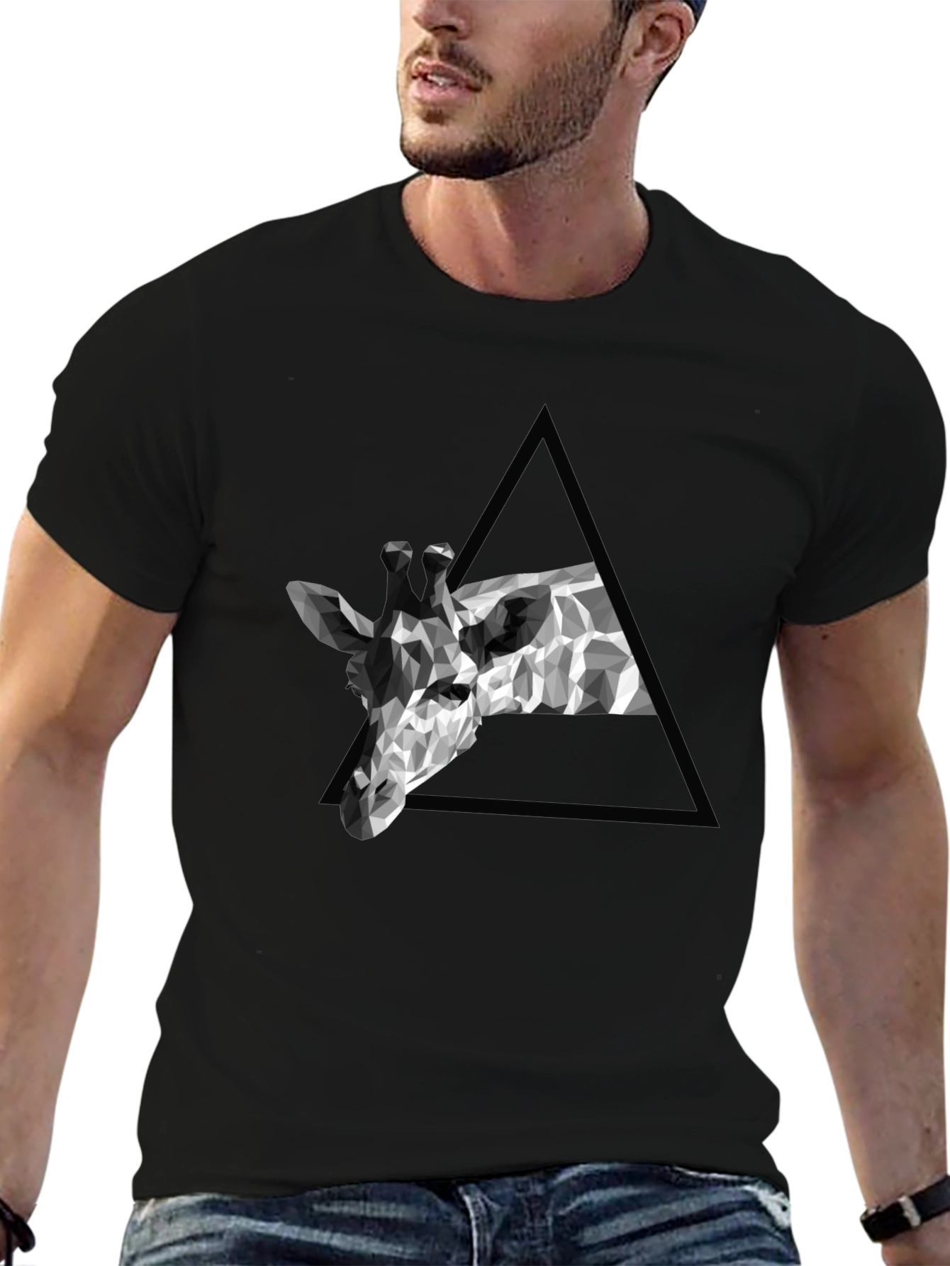 Geometric Giraffe Tee - Modern Black T-Shirt