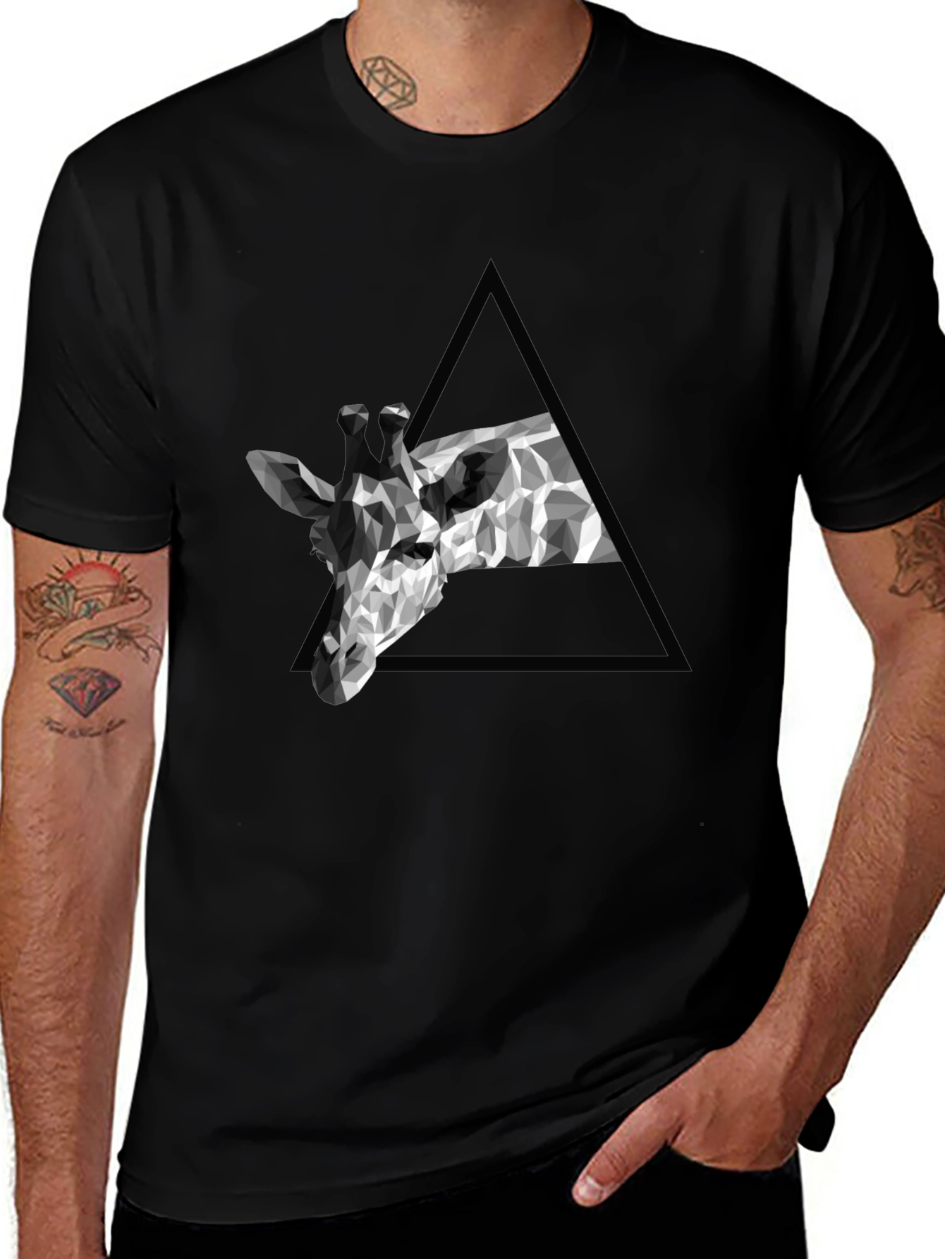 Geometric Giraffe Tee - Modern Black T-Shirt