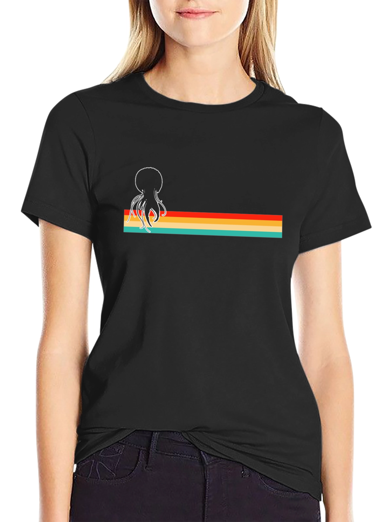 Retro Octopus Tee: Bold Graphic Black T-Shirt