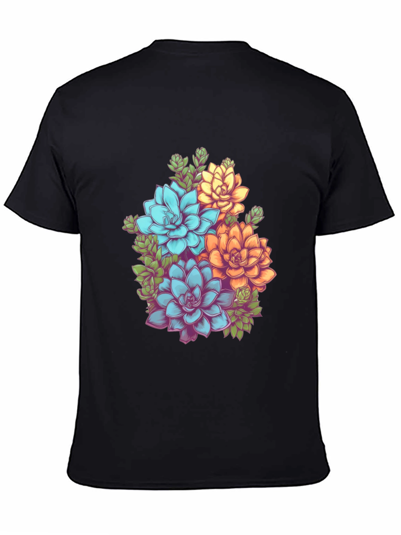 Floral Succulent Graphic Tee - Black Cotton T-Shirt