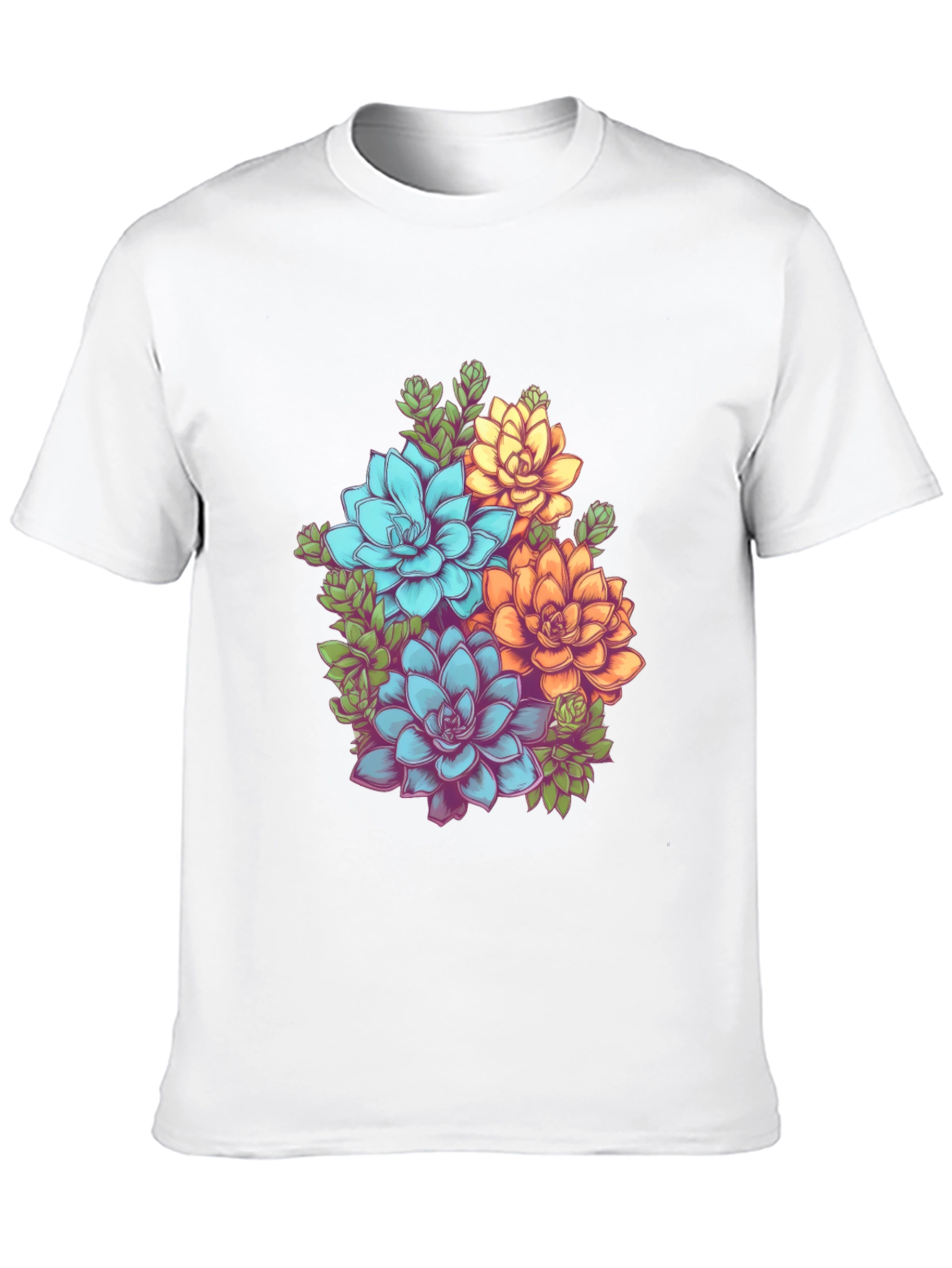 Floral Succulent Graphic Tee - Black Cotton T-Shirt