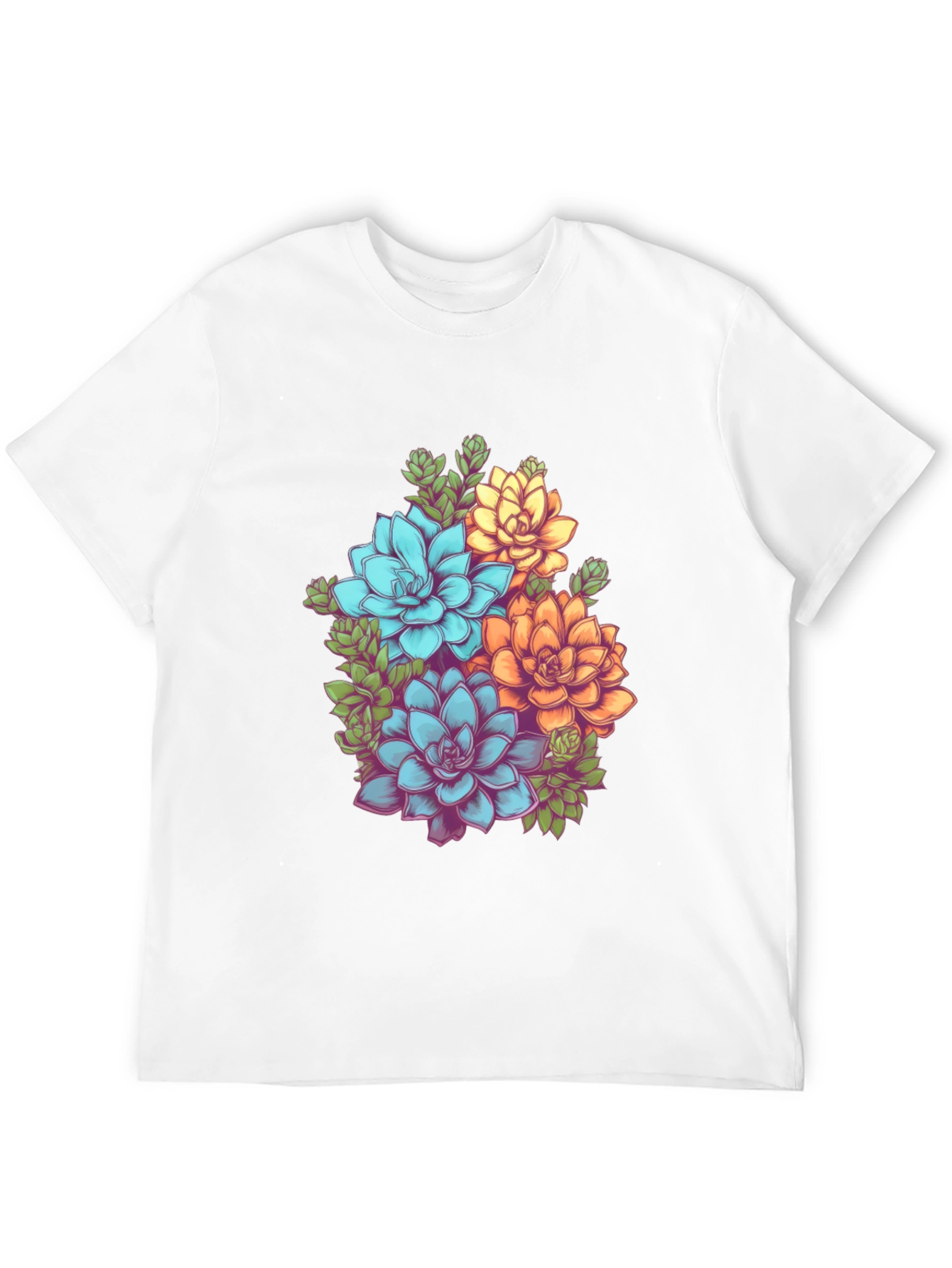 Floral Succulent Graphic Tee - Black Cotton T-Shirt