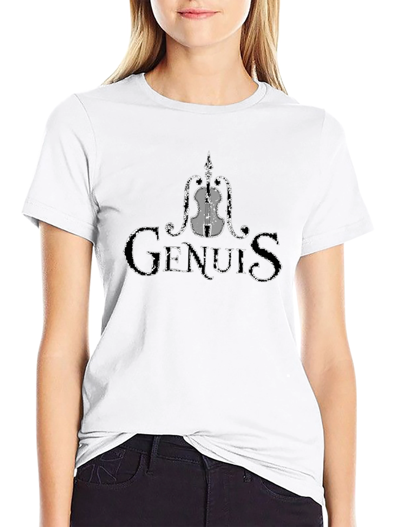 Violin Genius Graphic T-Shirt - Black