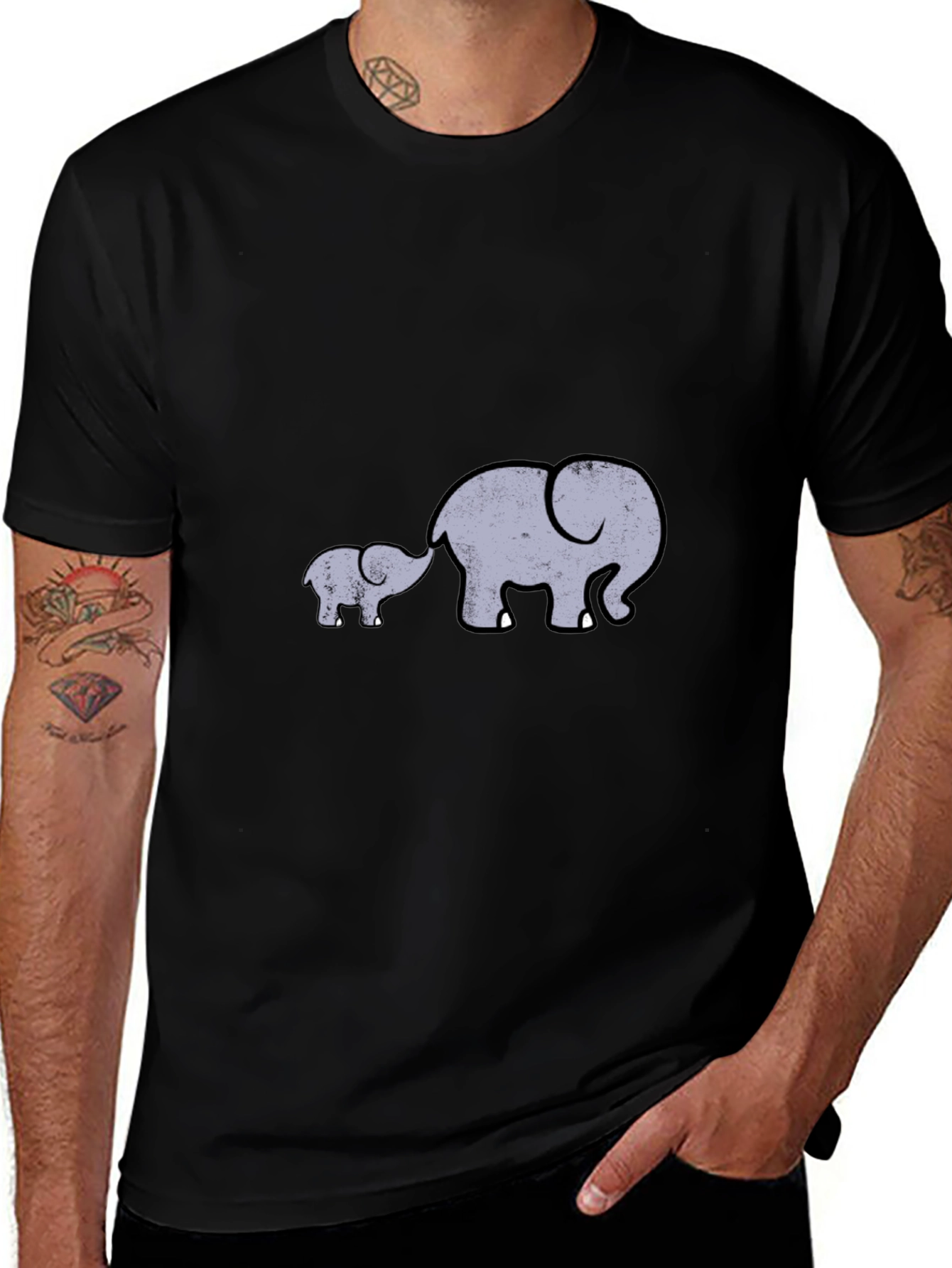 Elephant Family Graphic Tee - Black Casual Comfort